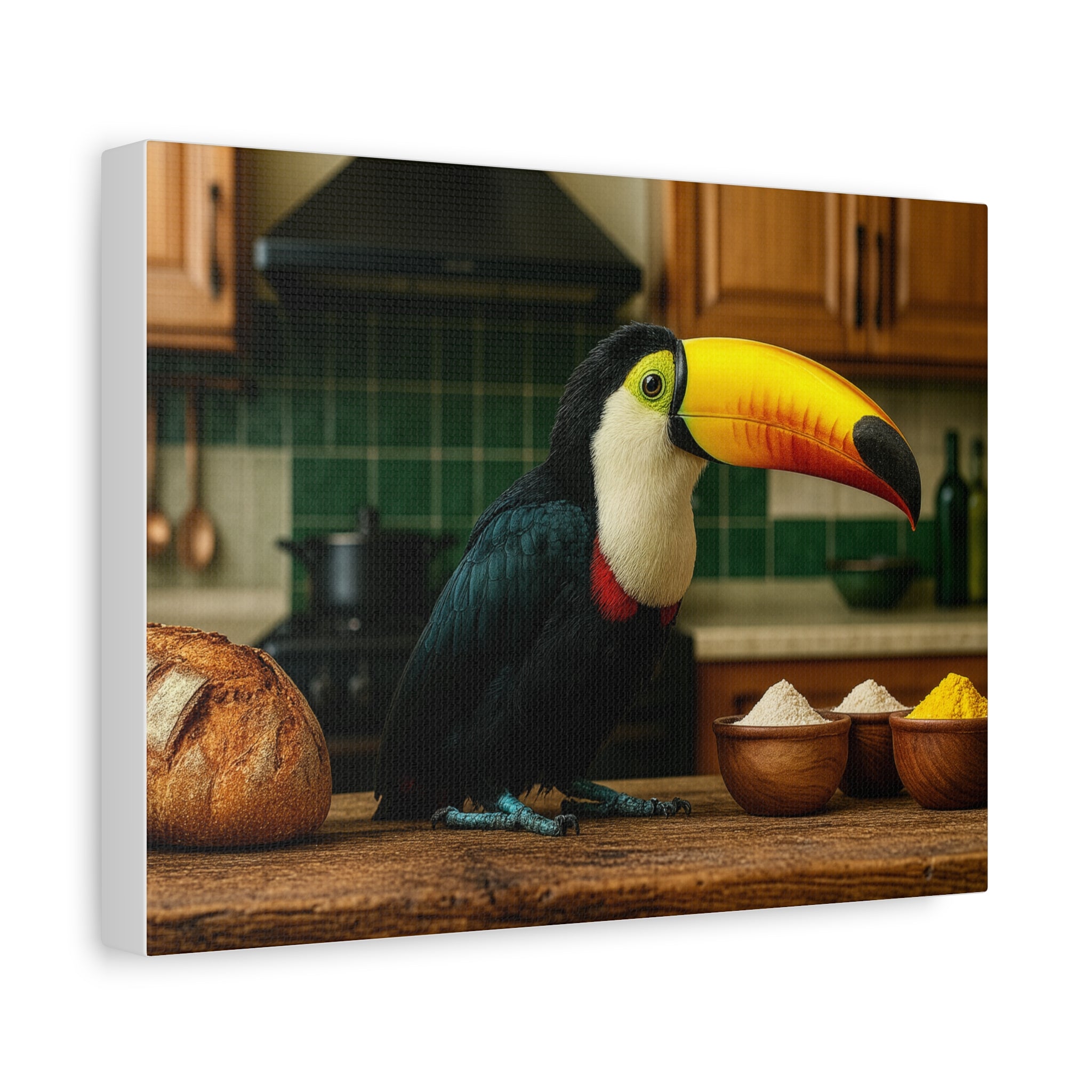 Toucan Chef Canvas Wall Art — Matte Stretched Toucan Kitchen Print