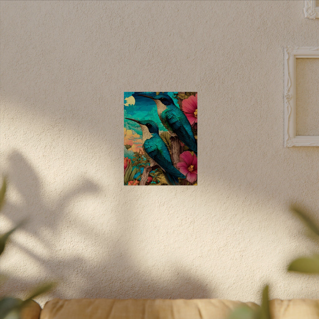 Hummingbird Watercolor Art Poster — Textured Matte Nature Print