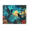 Hummingbird Moonlight Dance Canvas Wall Art — Tropical Floral Stretched Canvas