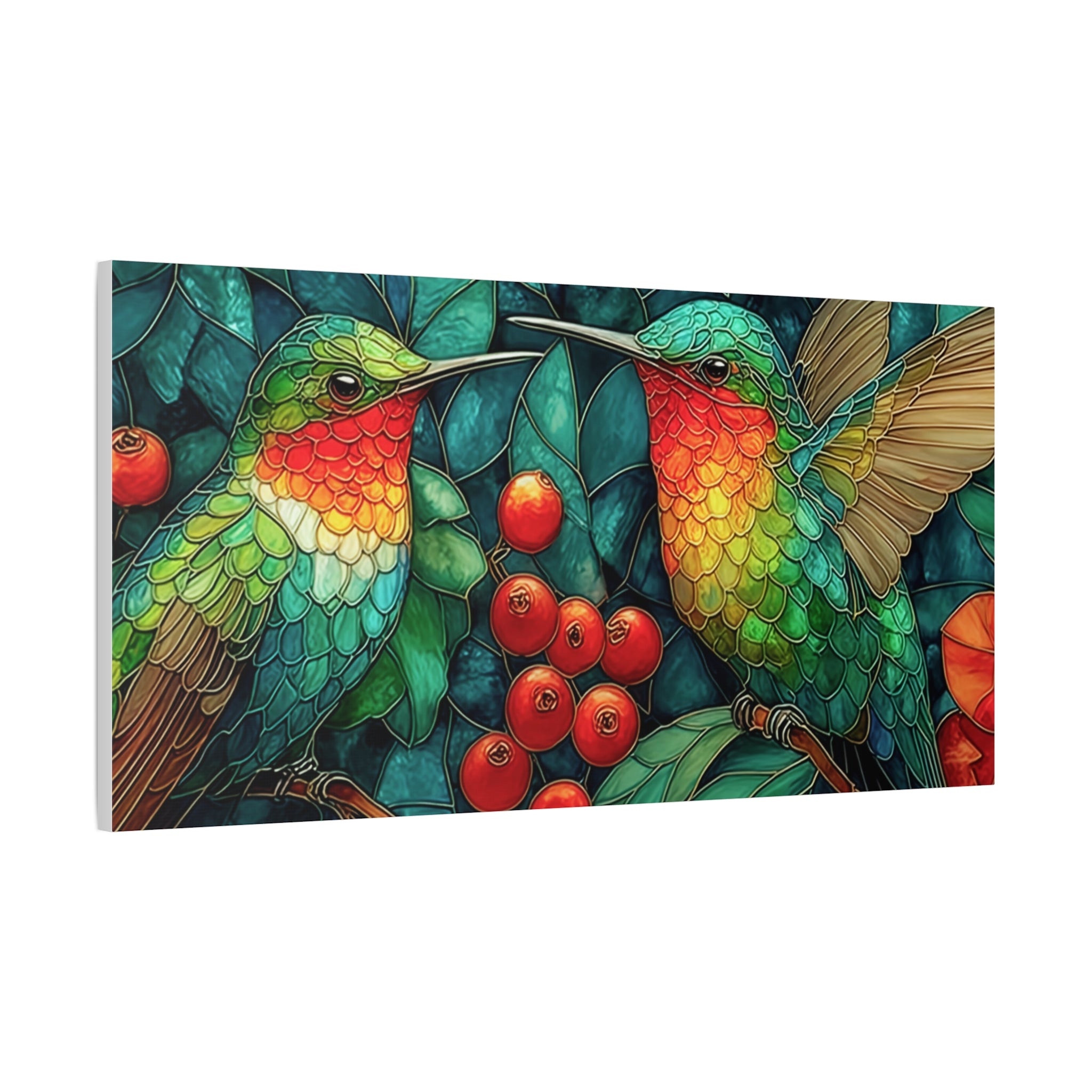 Hummingbird Botanical Matte Stretched Canvas Wall Art