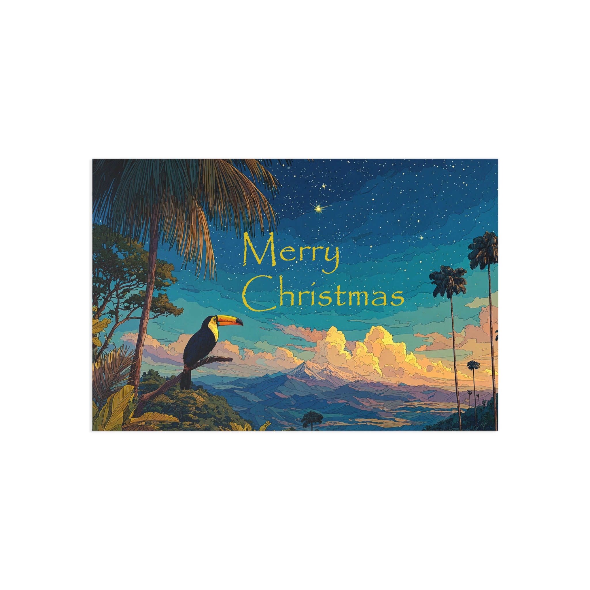 Merry Christmas Tropical Toucan Postcard - Fine Art Holiday Greeting Card