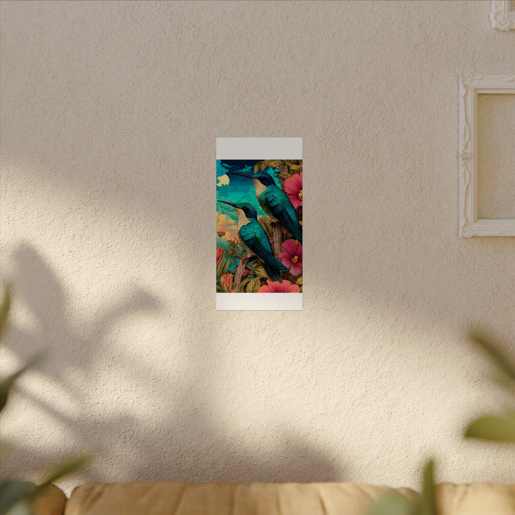 Hummingbird Watercolor Art Poster — Textured Matte Nature Print
