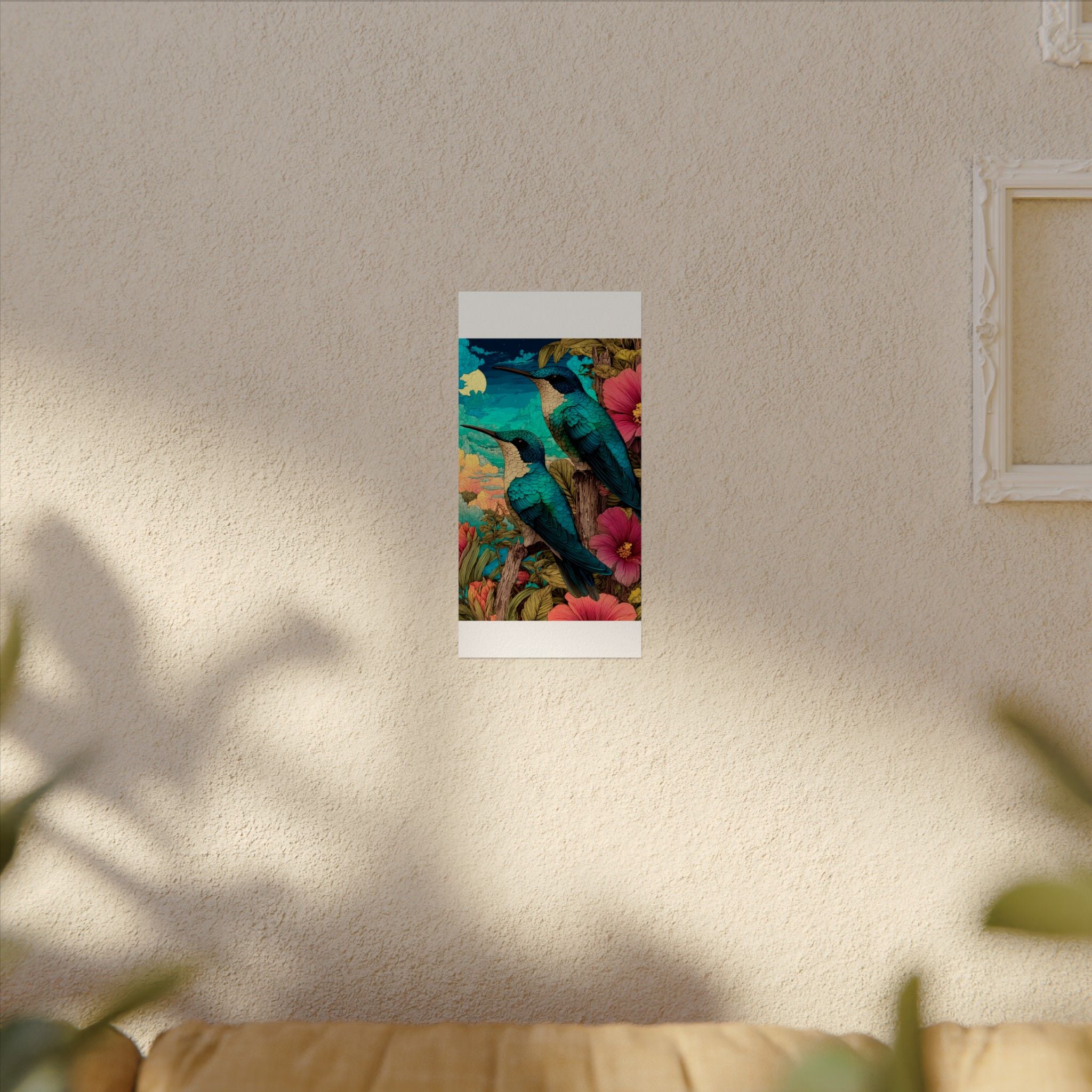 Hummingbird Watercolor Art Poster — Textured Matte Nature Print