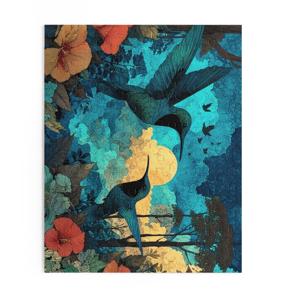 Hummingbird Twilight Puzzle – Floral Moonlight 500/252/120-Piece Jigsaw