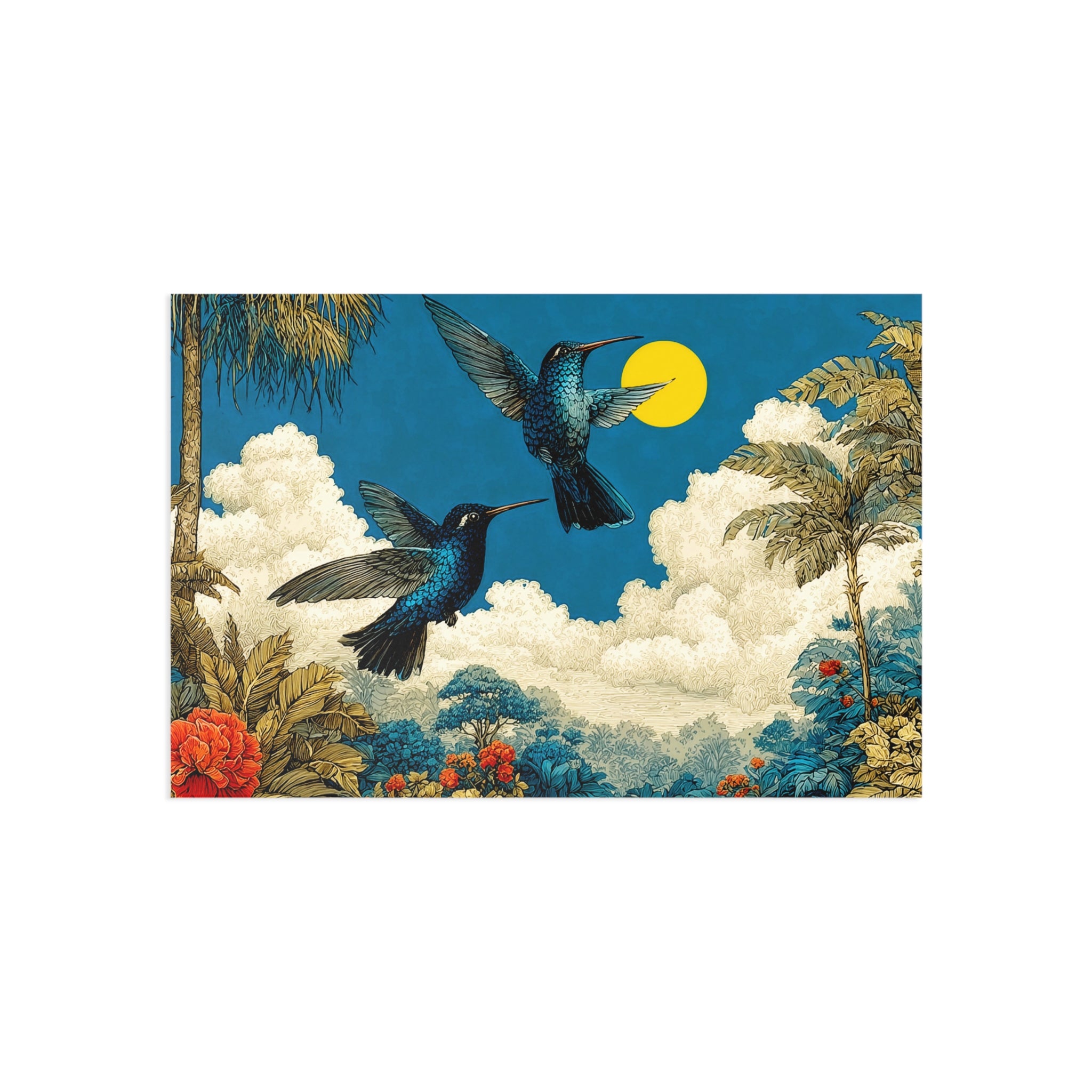 Hummingbird Moon Fine Art Postcards — Vintage Botanical Scenic Greeting Cards (Set)