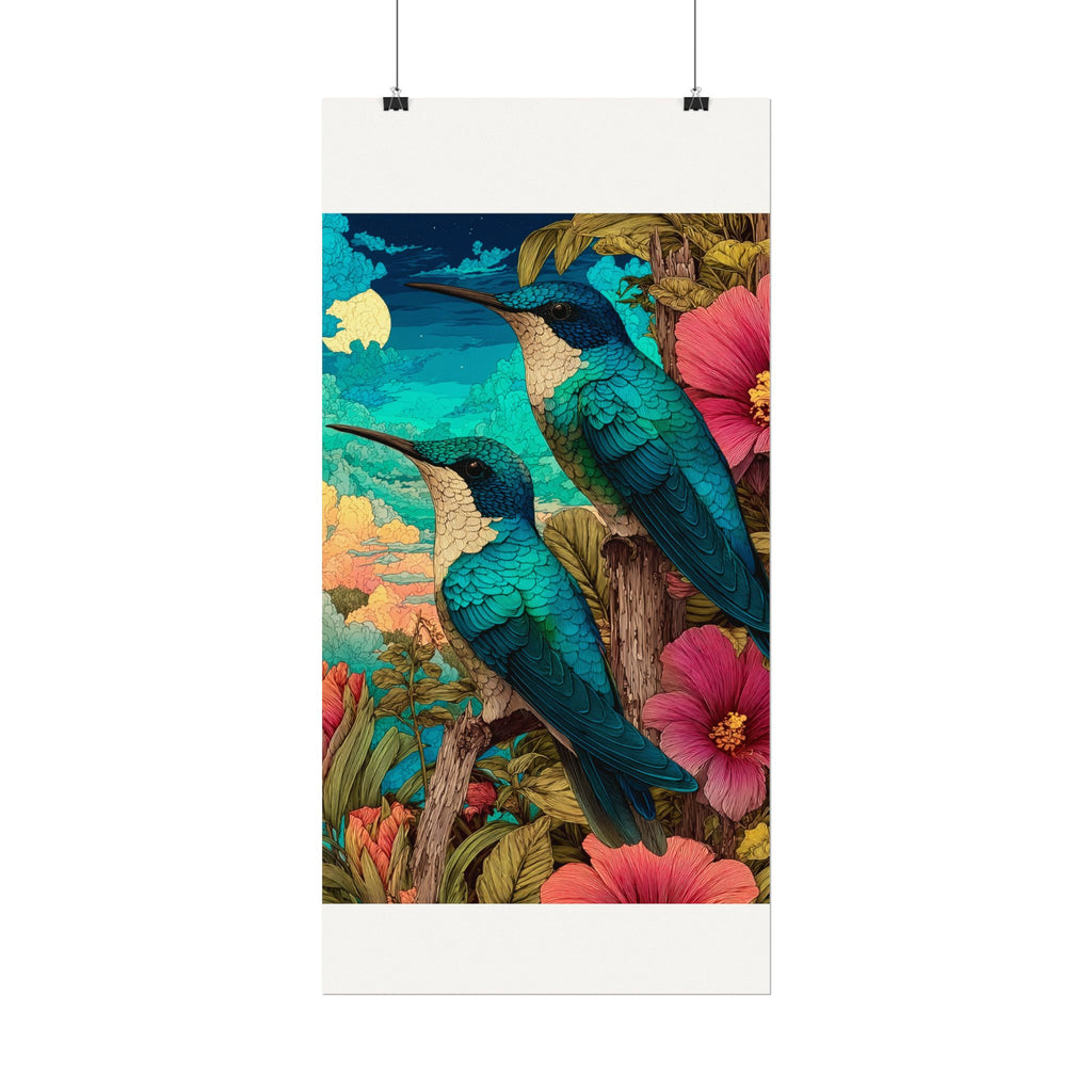 Hummingbird Watercolor Art Poster — Textured Matte Nature Print