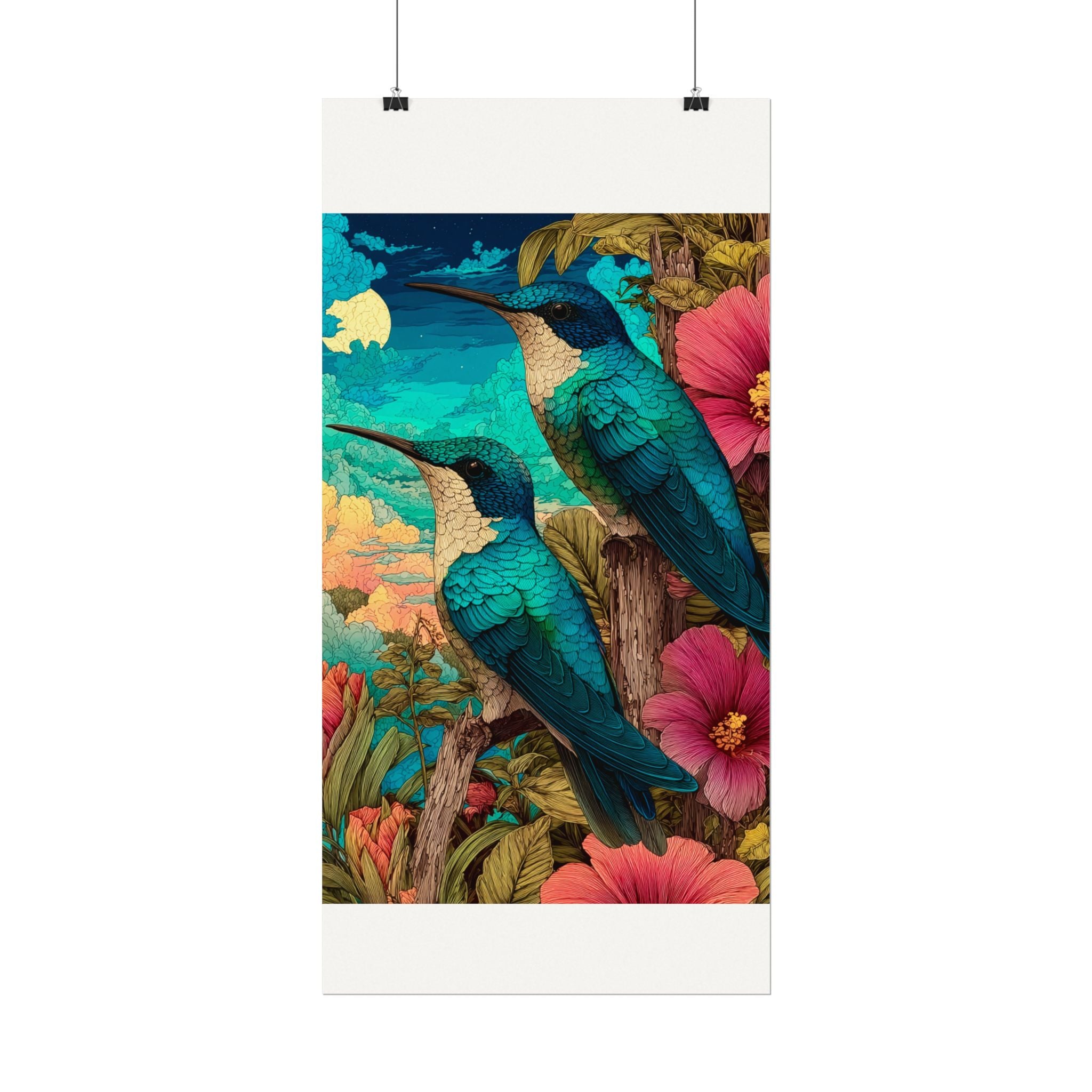 Hummingbird Watercolor Art Poster — Textured Matte Nature Print
