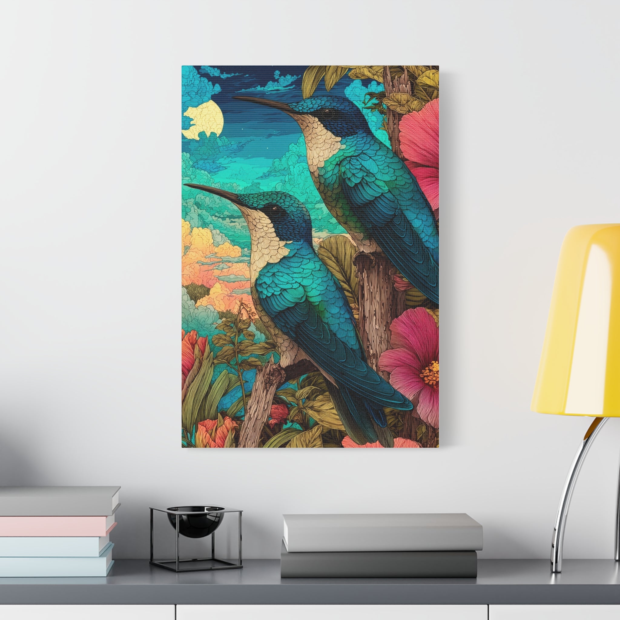 Hummingbird Botanical Canvas Print — Vibrant Tropical Wall Art