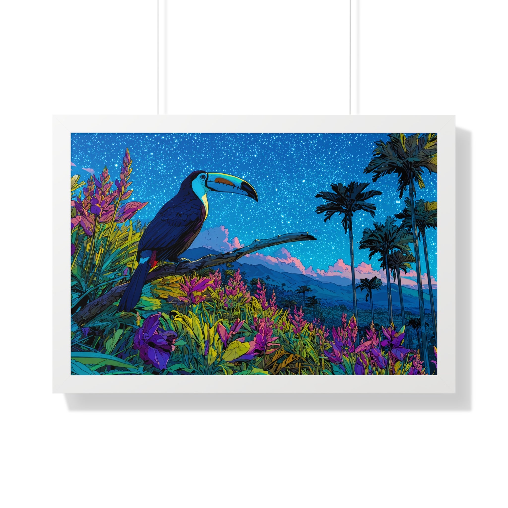 Framed Tropical Toucan Poster — Vibrant Night Jungle Wall Art