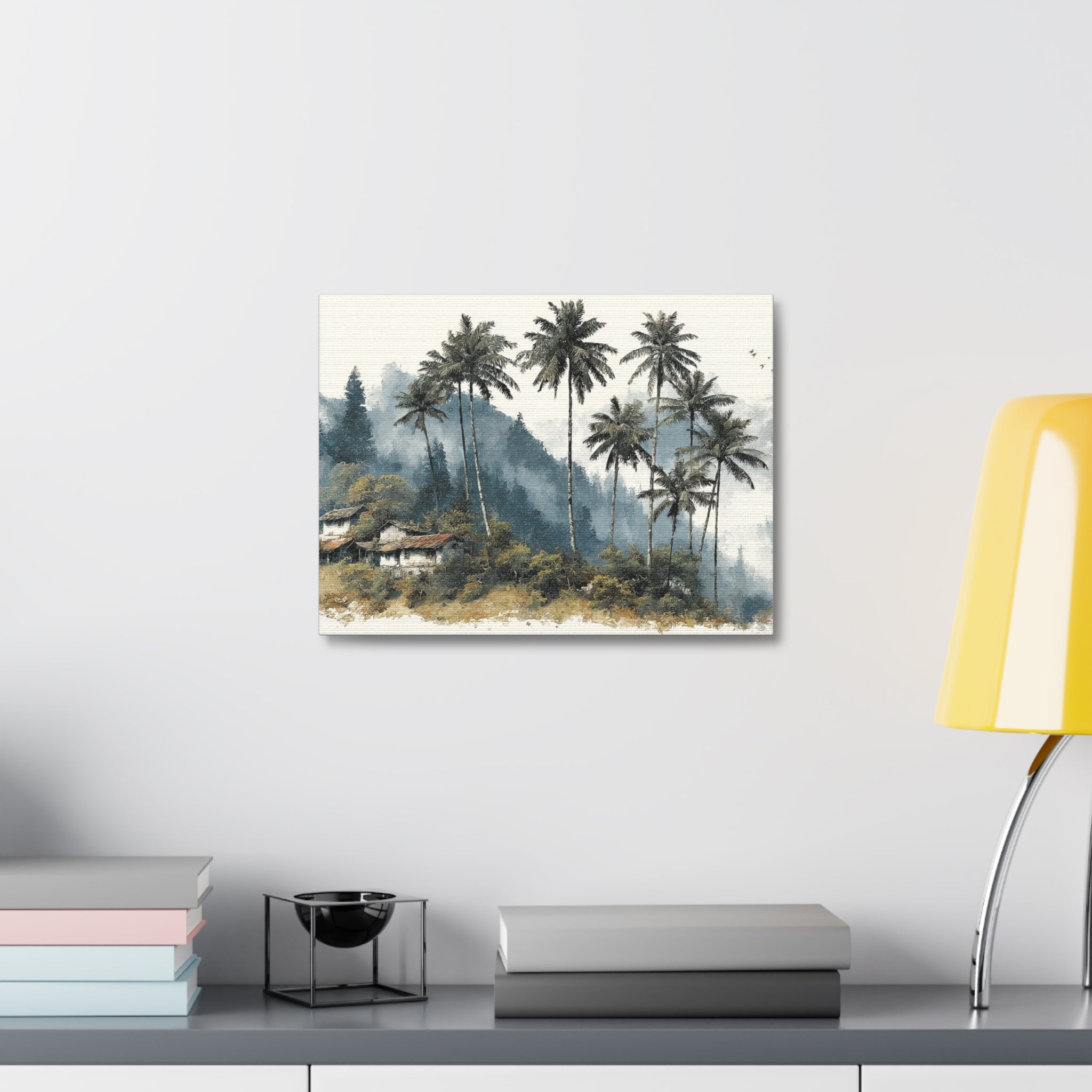 Tropical Palm Landscape Stretched Canvas – Serene Coastal Cottage Wall Art