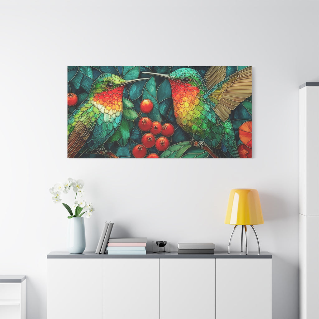 Hummingbird Botanical Matte Stretched Canvas Wall Art