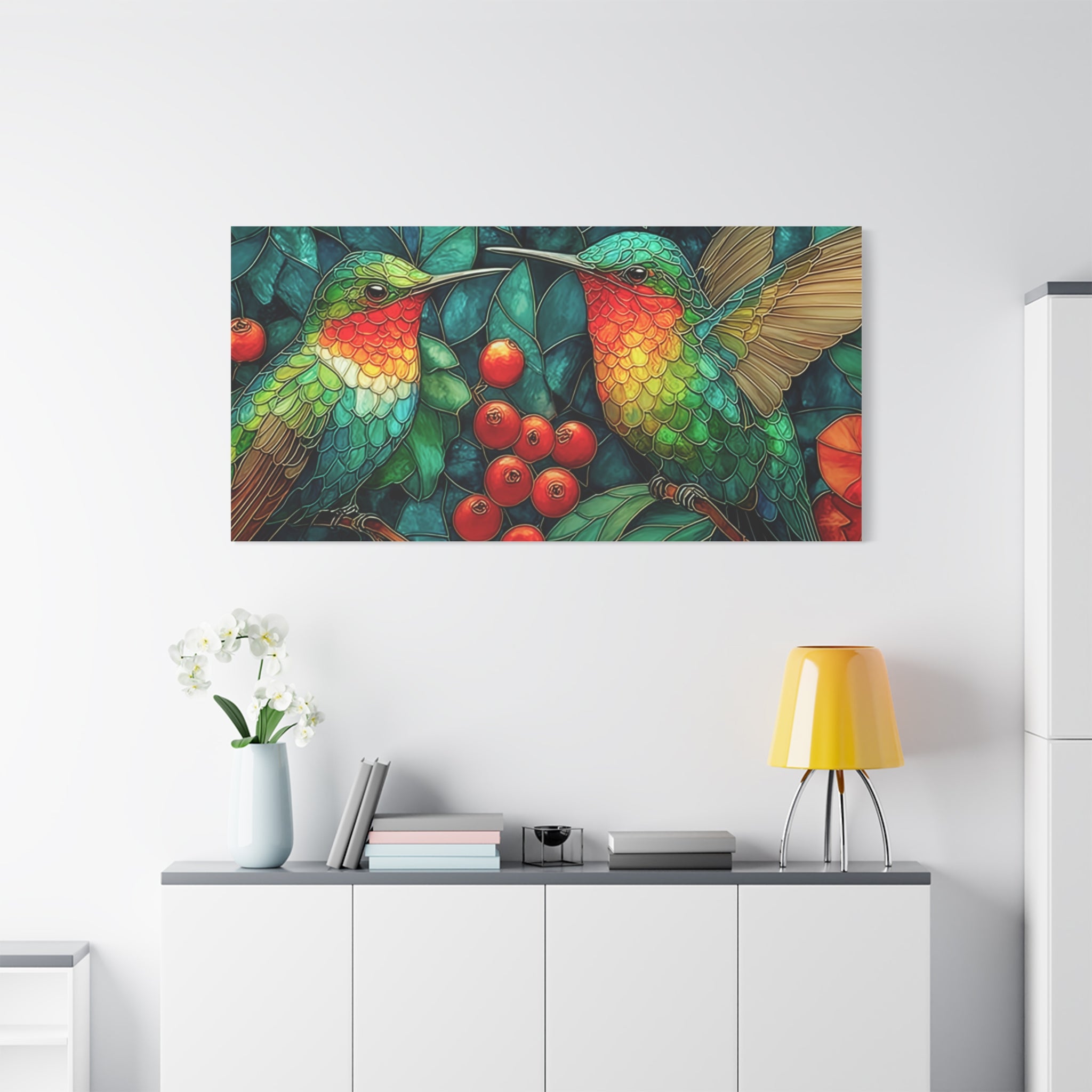 Hummingbird Botanical Matte Stretched Canvas Wall Art