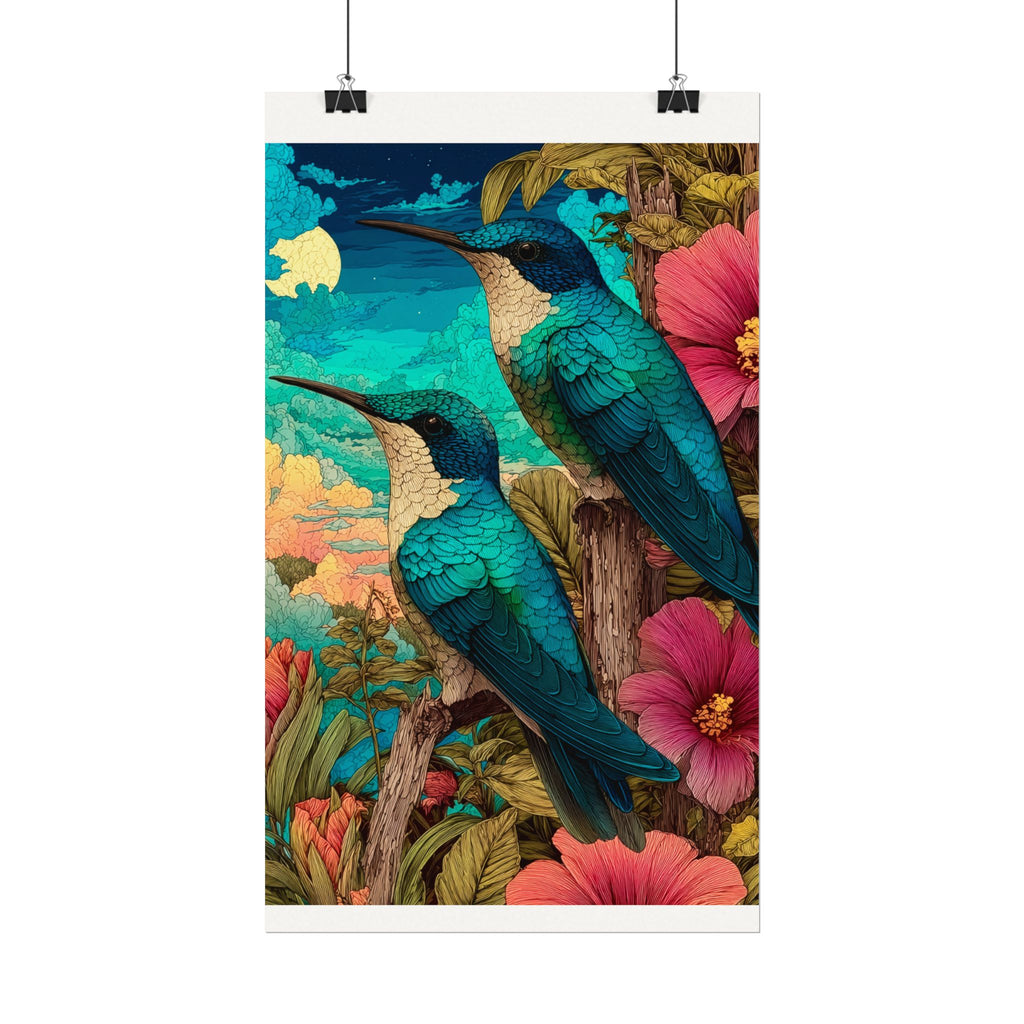 Hummingbird Watercolor Art Poster — Textured Matte Nature Print