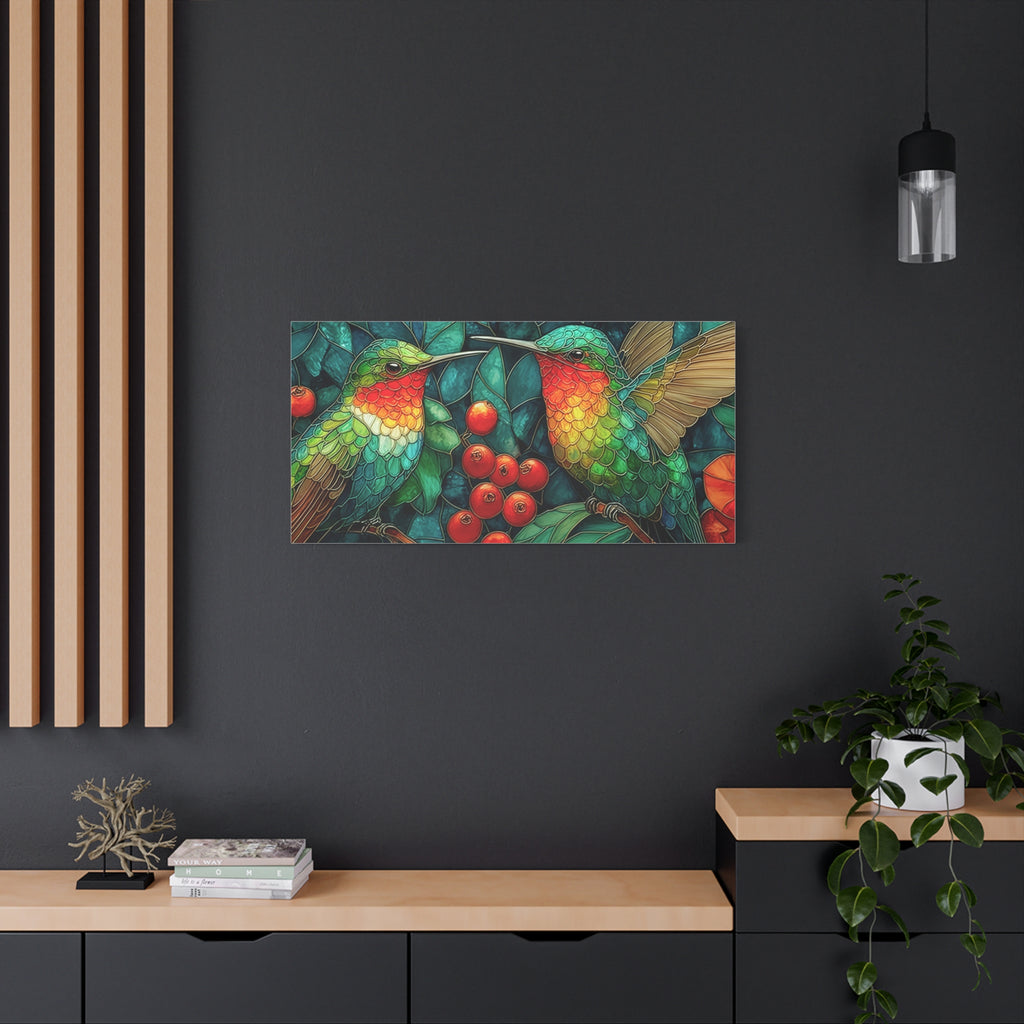Hummingbird Botanical Matte Stretched Canvas Wall Art