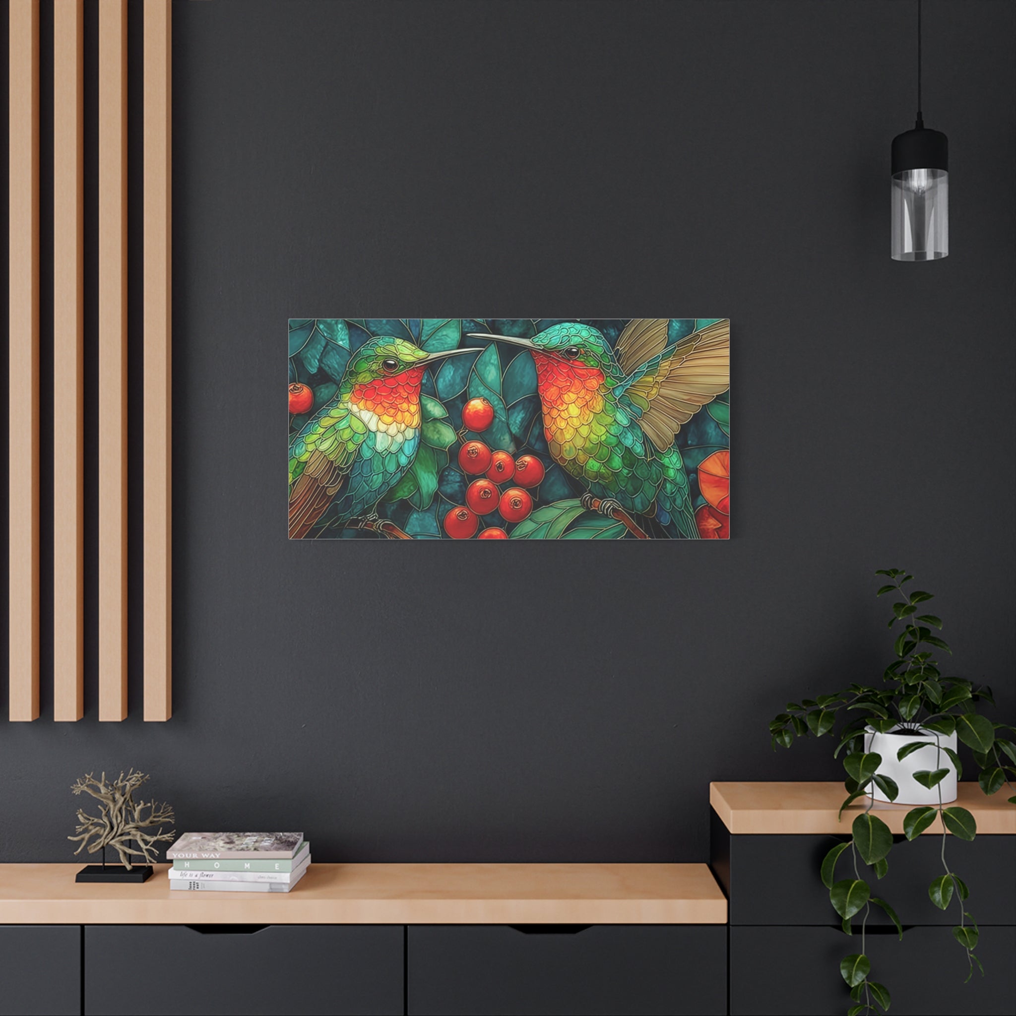 Hummingbird Botanical Matte Stretched Canvas Wall Art