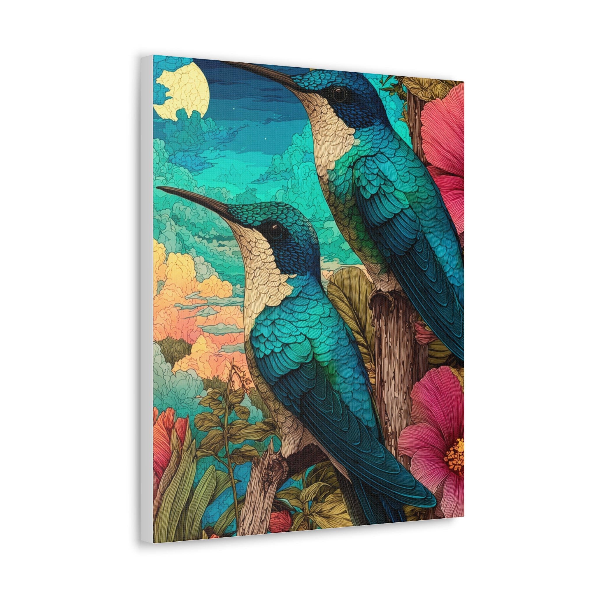 Hummingbird Botanical Canvas Print — Vibrant Tropical Wall Art
