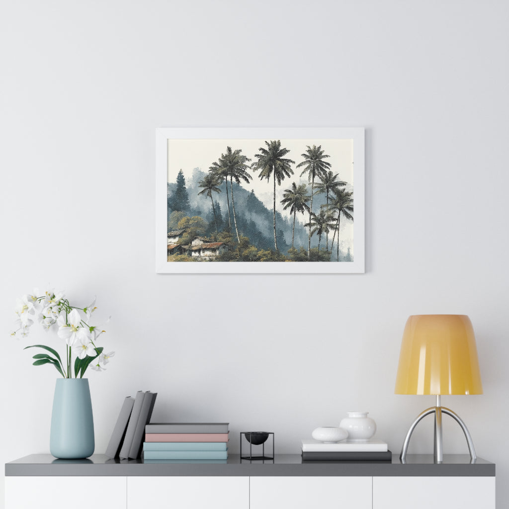 Tropical Palm Landscape Framed Print — Serene Coastal Palm Trees Wall Art