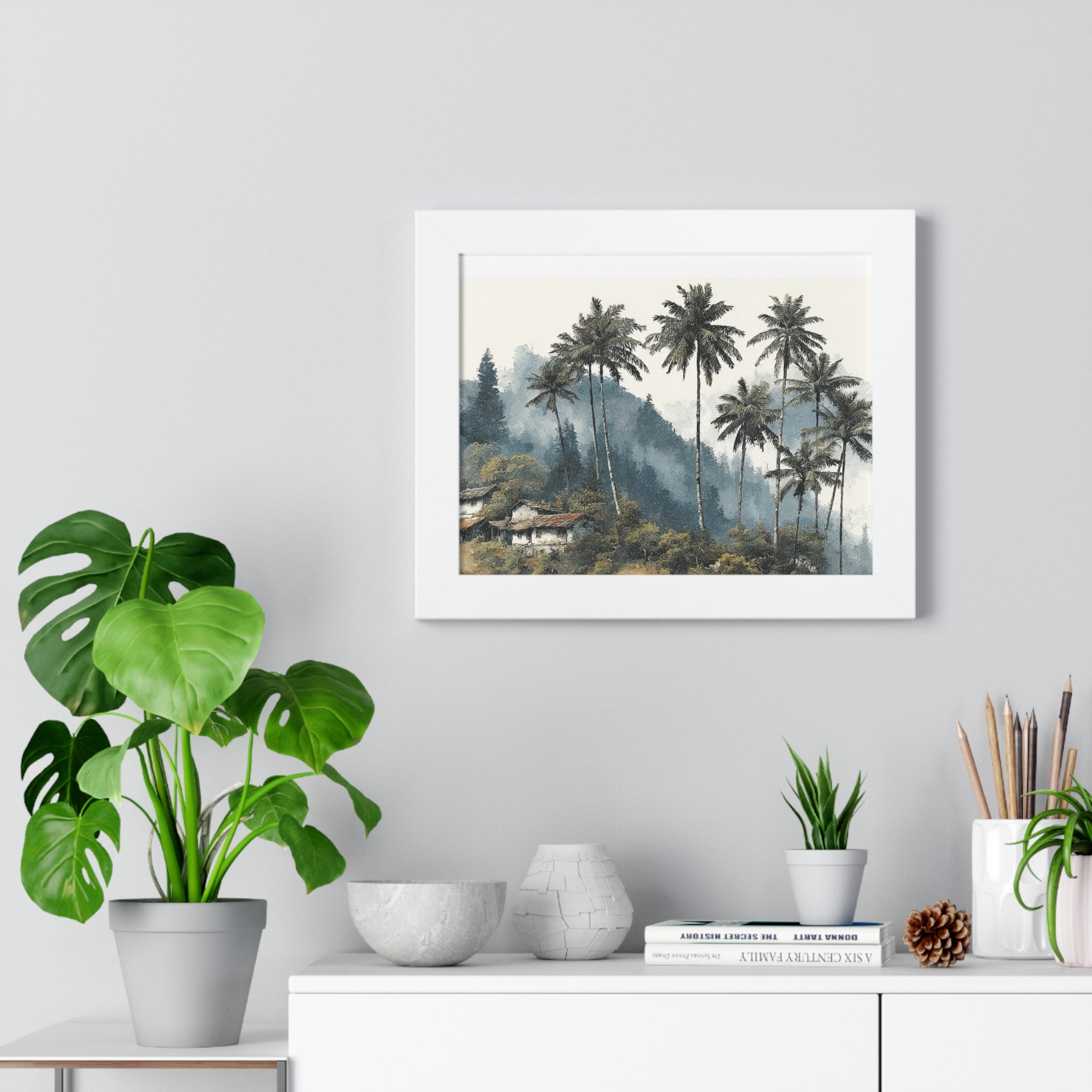 Tropical Palm Landscape Framed Print — Serene Coastal Palm Trees Wall Art