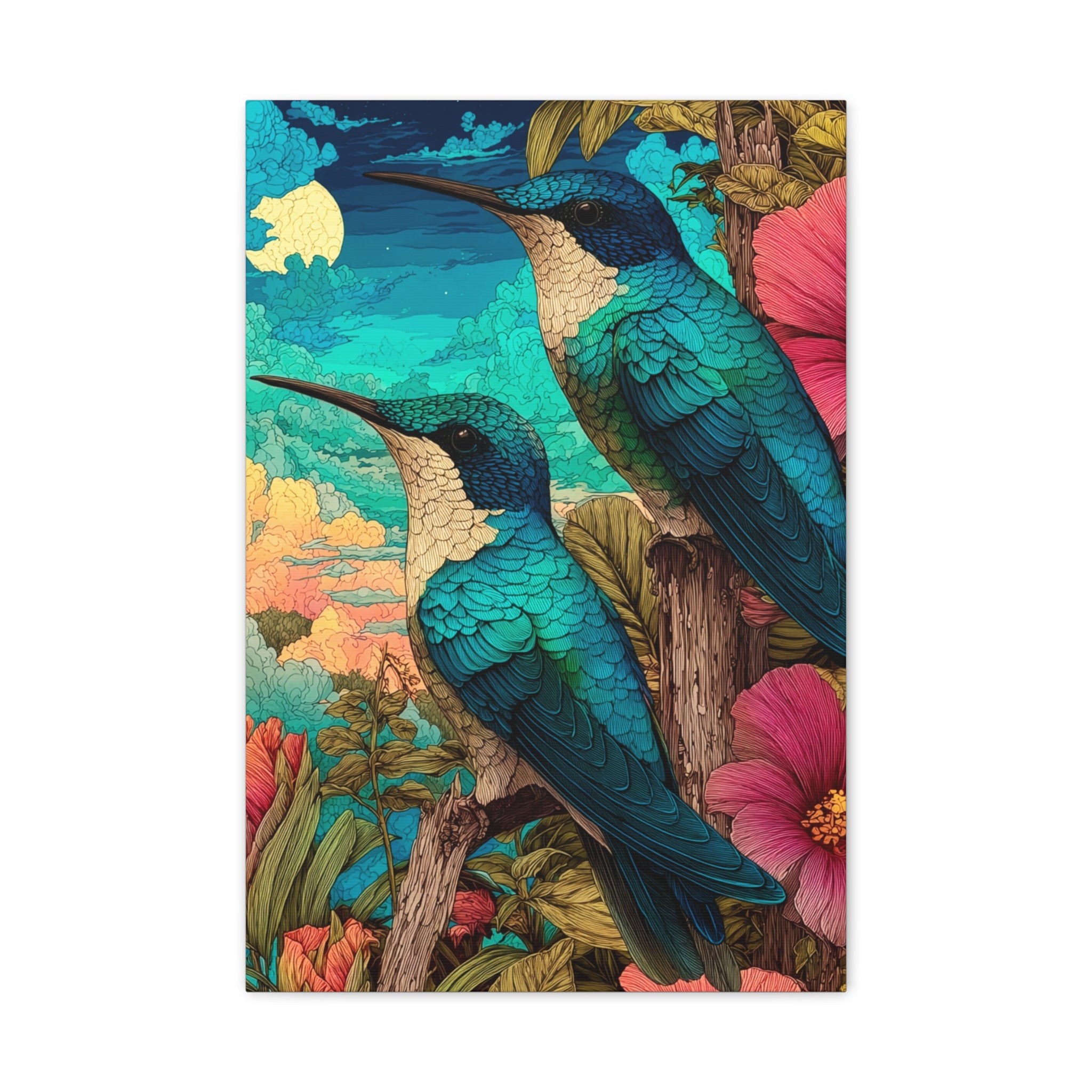 Hummingbird Botanical Canvas Print — Vibrant Tropical Wall Art