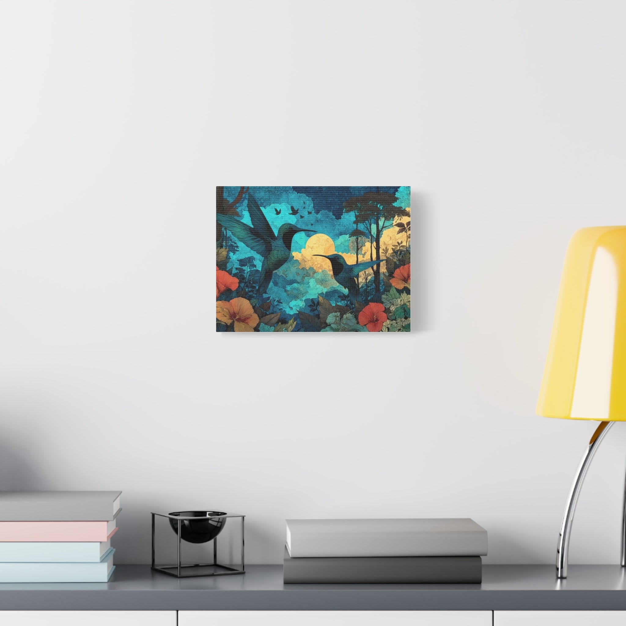 Hummingbirds Dancing in Jungle Moonlight — Matte Canvas Print