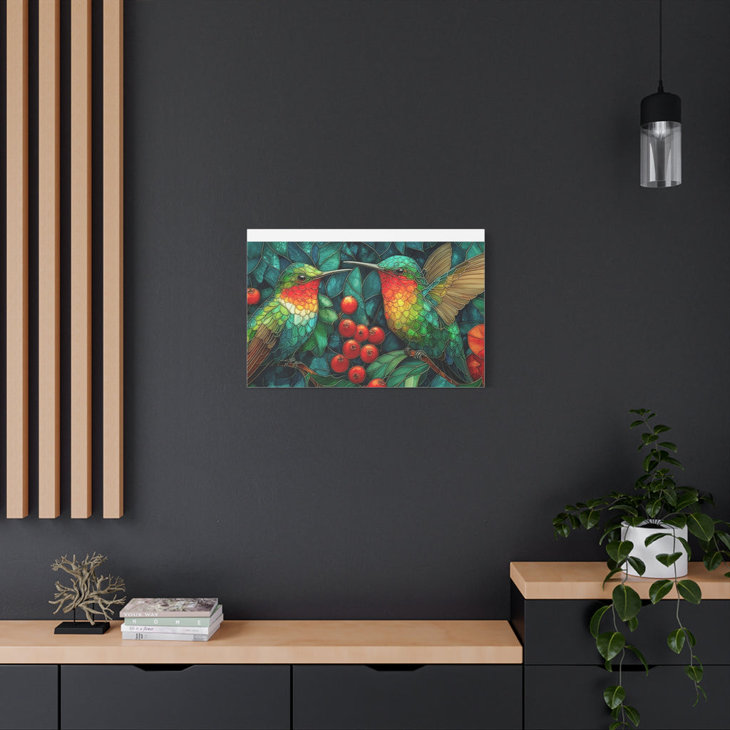 Hummingbird Botanical Matte Stretched Canvas Wall Art