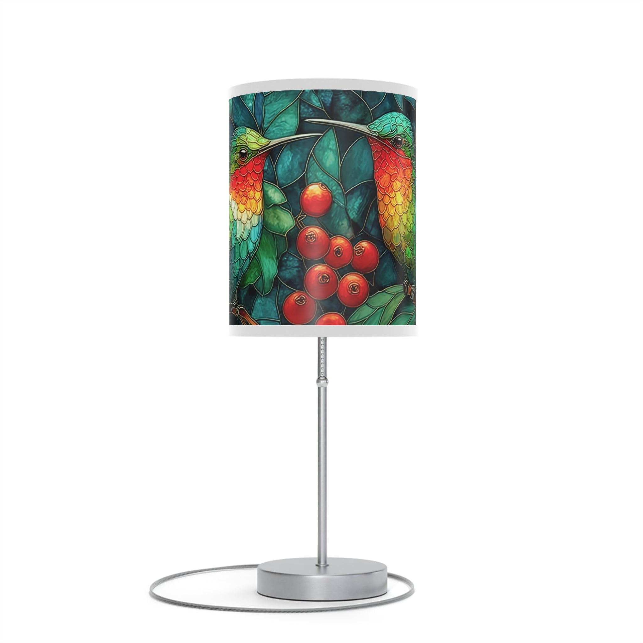 Floral Hummingbird Table Lamp — Tropical Botanical Shade (US/CA Plug)