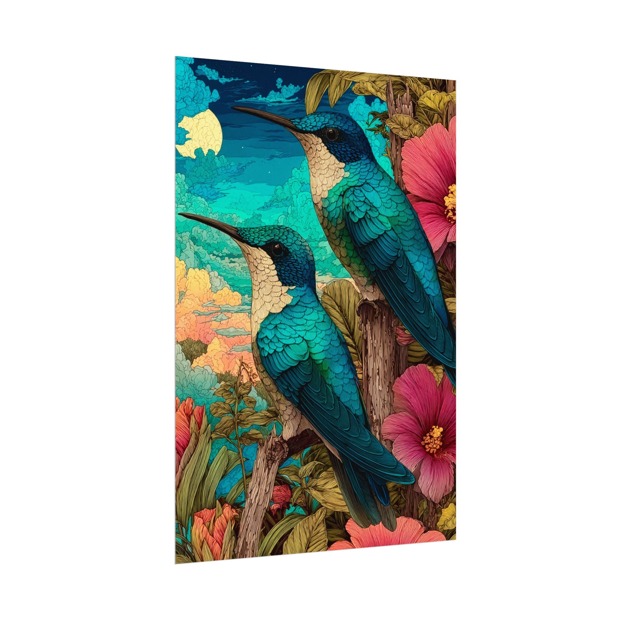 Hummingbird Watercolor Art Poster — Textured Matte Nature Print