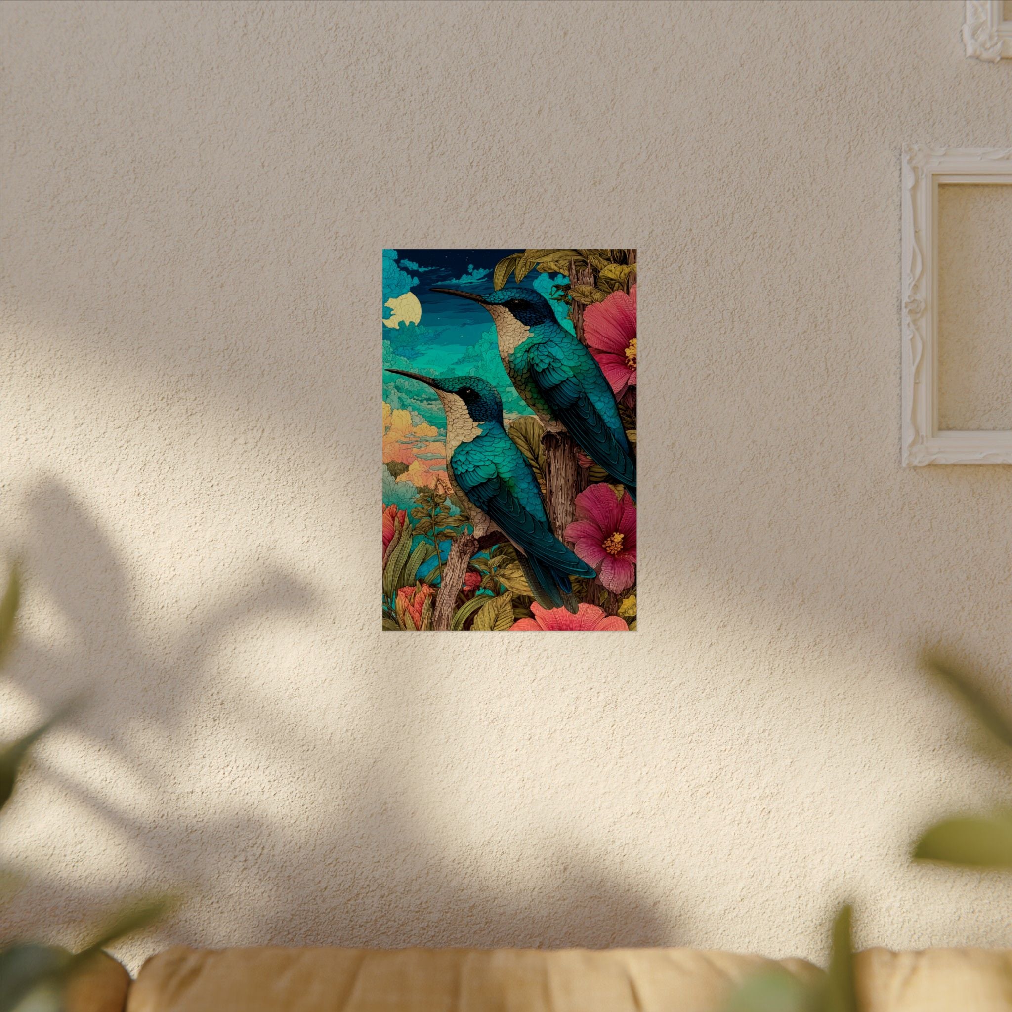 Hummingbird Watercolor Art Poster — Textured Matte Nature Print