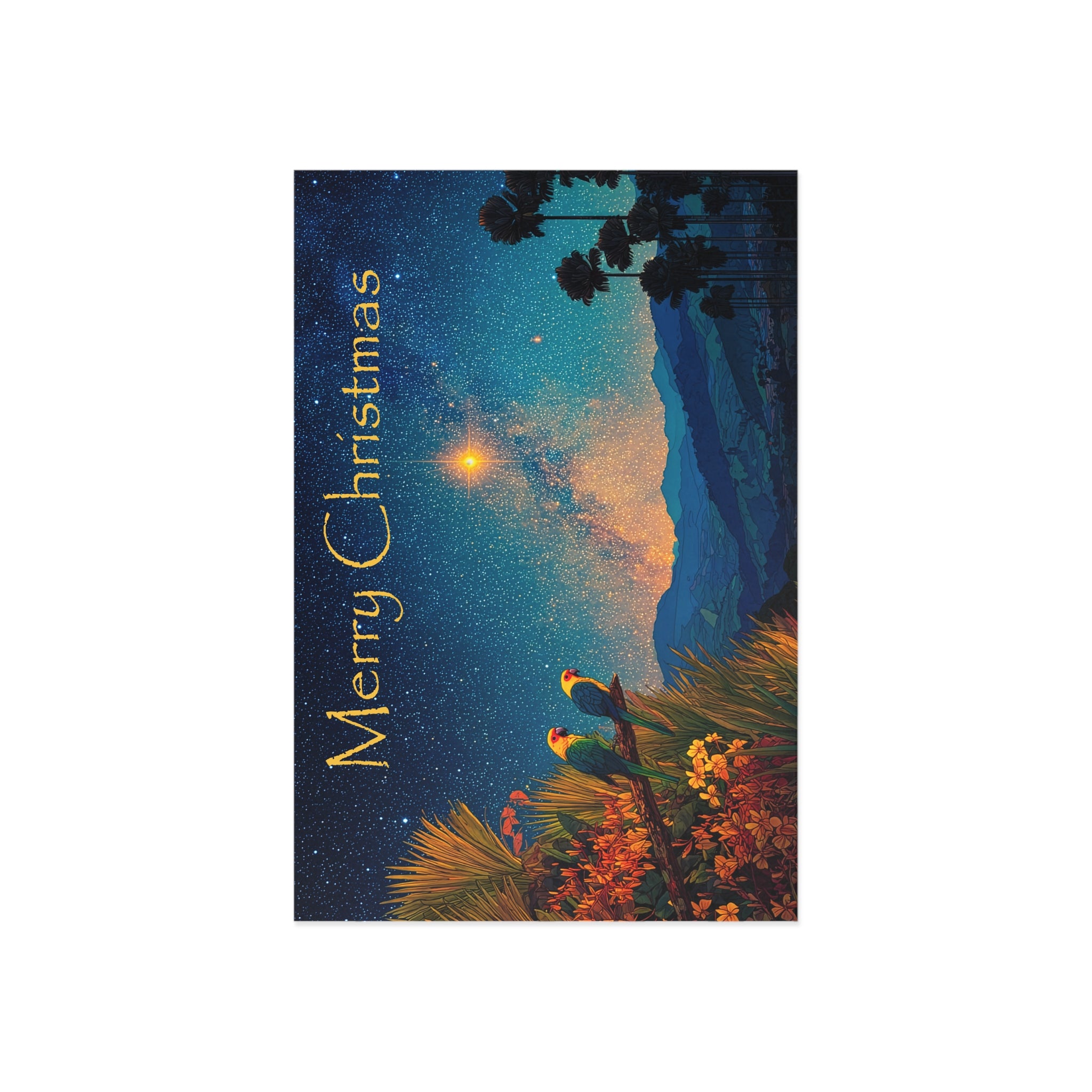 Merry Christmas Fine Art Postcard — Starry Nativity Landscape Holiday Card