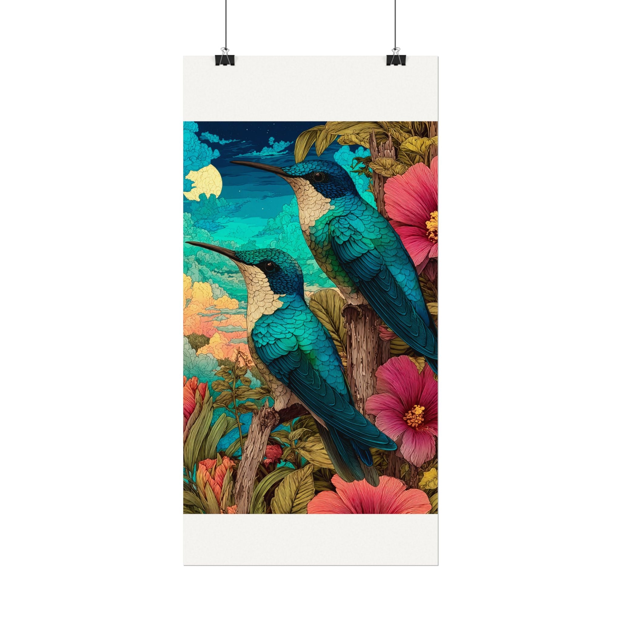 Hummingbird Watercolor Art Poster — Textured Matte Nature Print