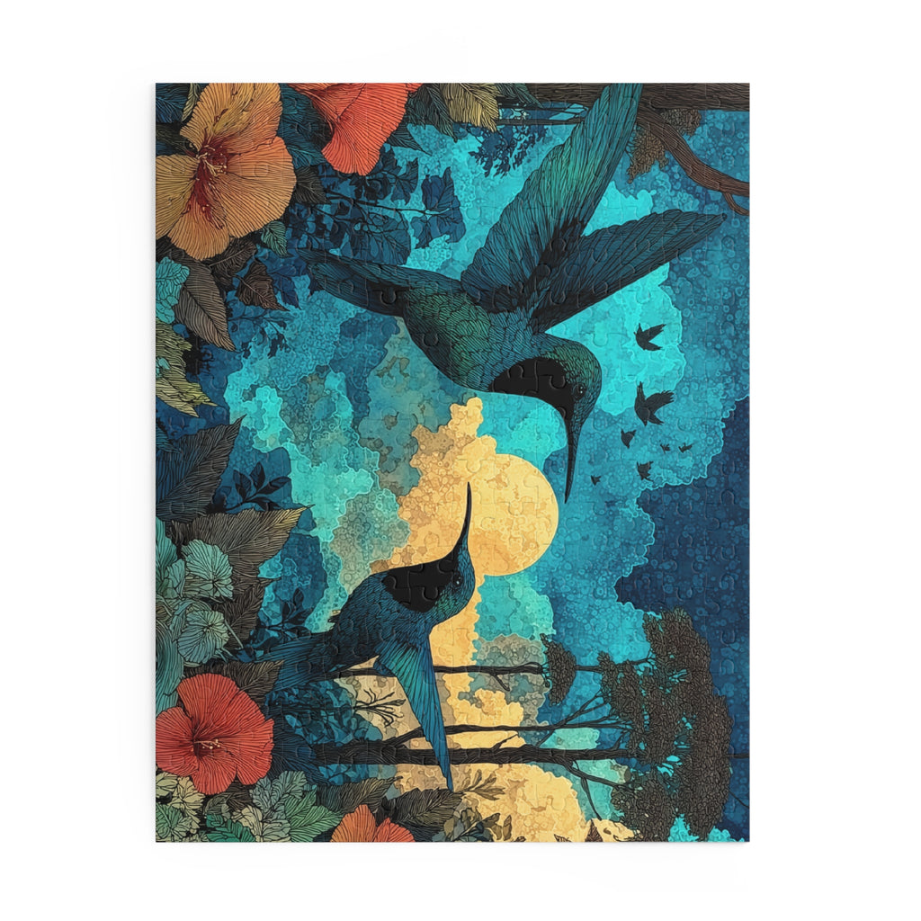 Hummingbird Twilight Puzzle – Floral Moonlight 500/252/120-Piece Jigsaw