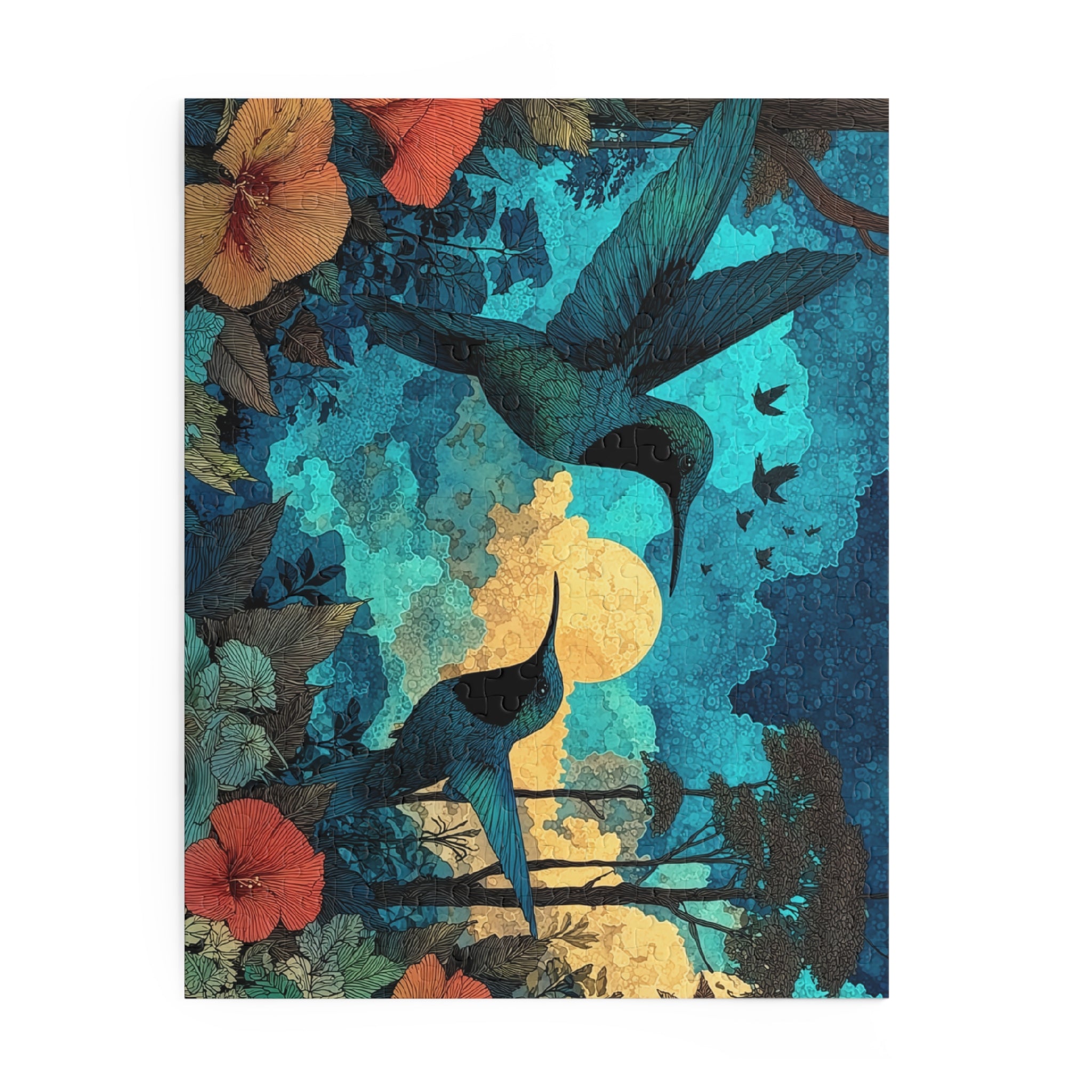 Hummingbird Twilight Puzzle – Floral Moonlight 500/252/120-Piece Jigsaw