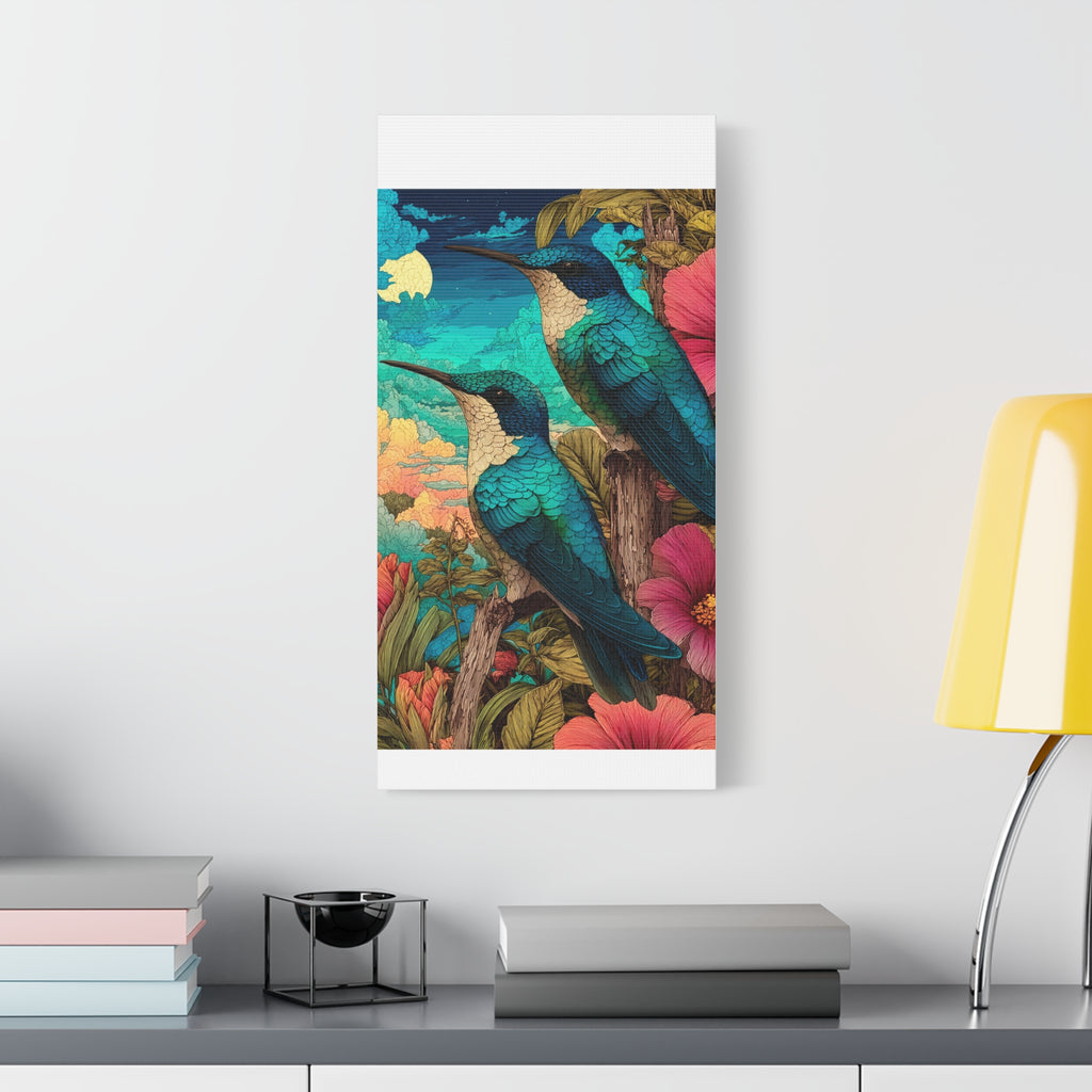 Hummingbird Botanical Canvas Print — Vibrant Tropical Wall Art