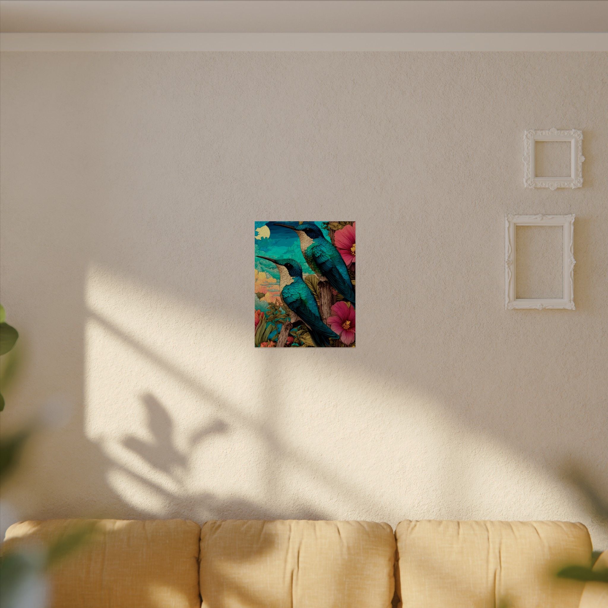 Hummingbird Watercolor Art Poster — Textured Matte Nature Print