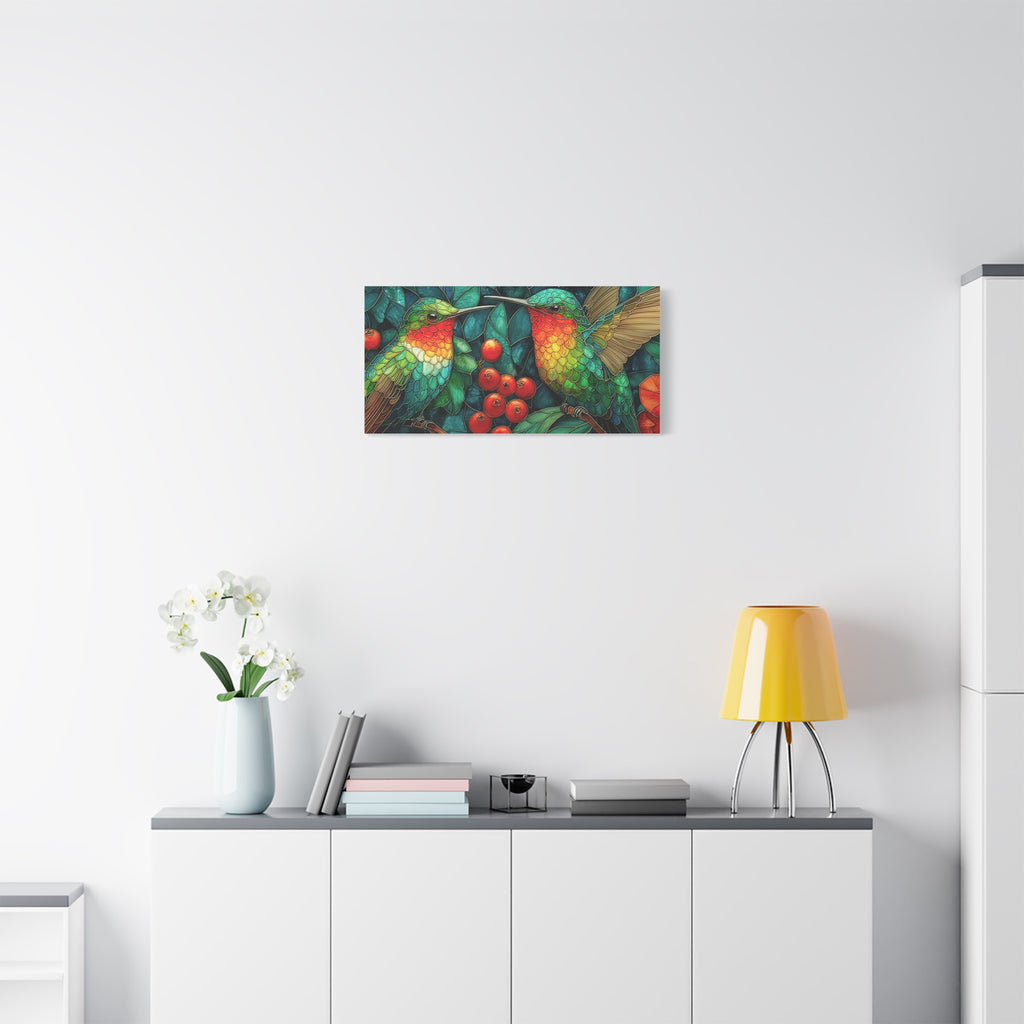 Hummingbird Botanical Matte Stretched Canvas Wall Art