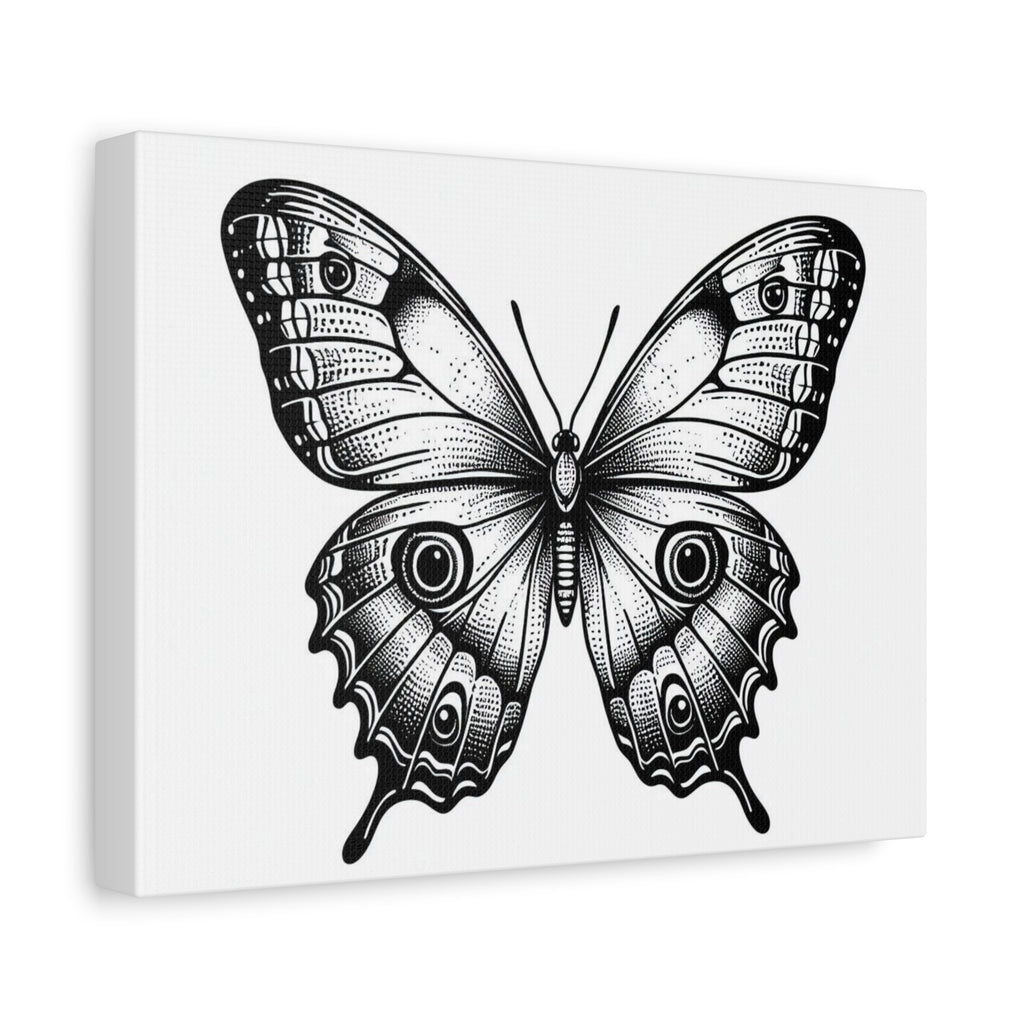 Monochrome Vintage Butterfly Matte Canvas Print