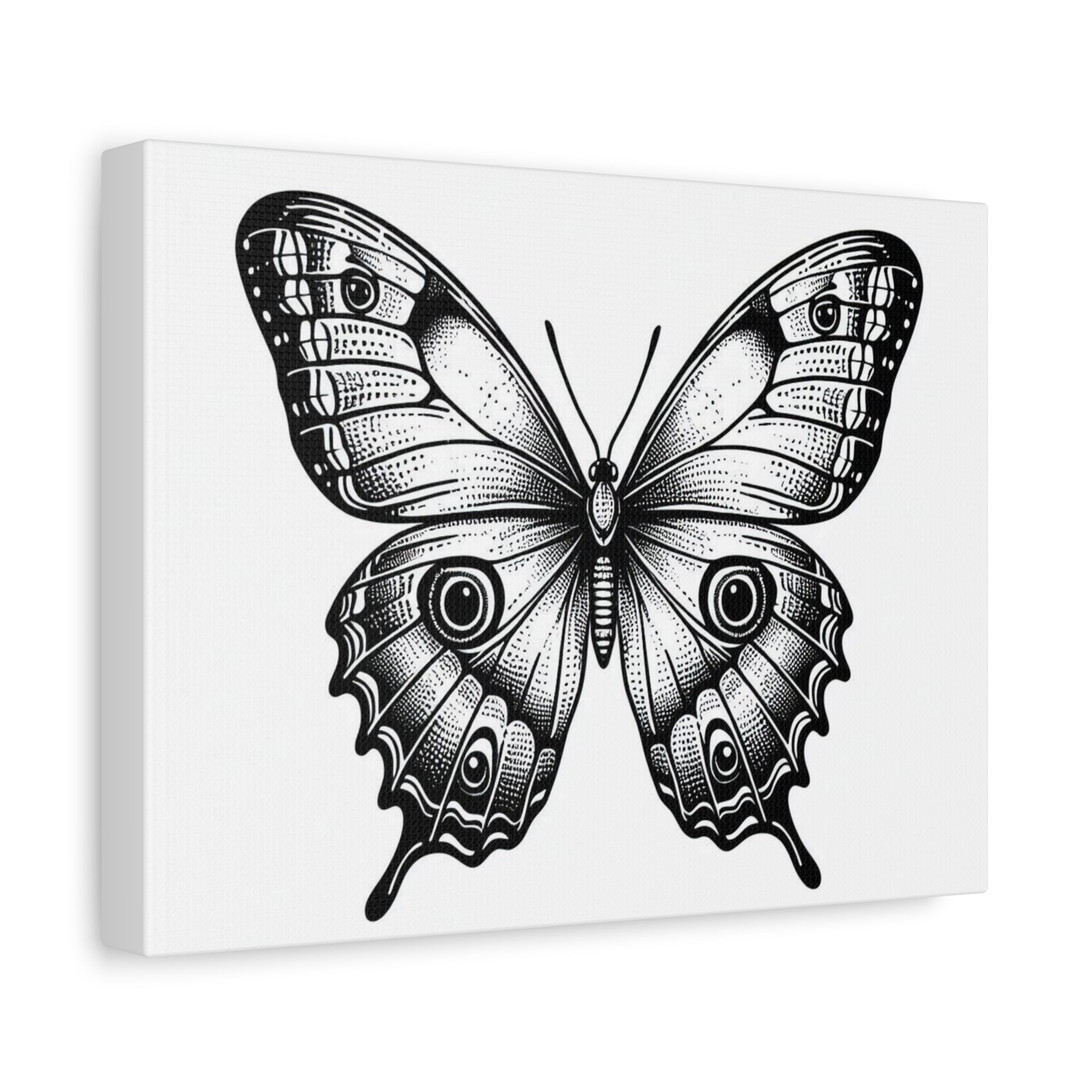 Monochrome Vintage Butterfly Matte Canvas Print