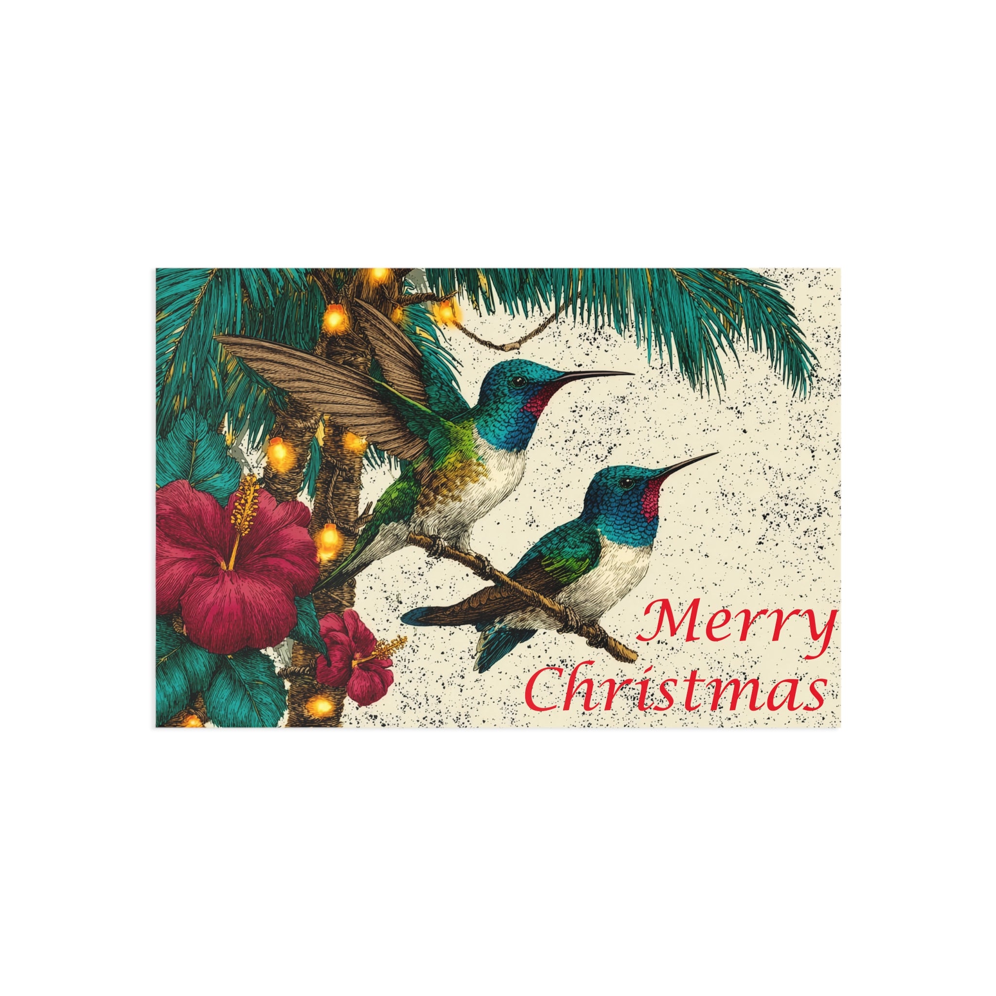 Christmas Hummingbird Fine Art Postcards — Vintage Floral Holiday Cards (Merry Christmas)
