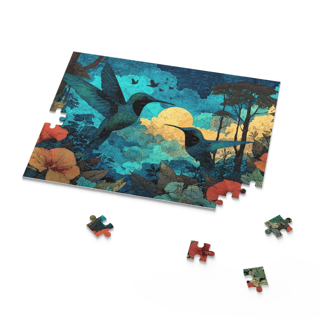 Hummingbird Twilight Puzzle – Floral Moonlight 500/252/120-Piece Jigsaw