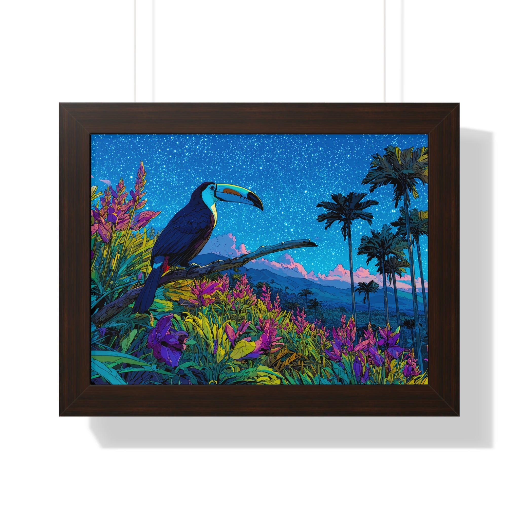 Framed Tropical Toucan Poster — Vibrant Night Jungle Wall Art