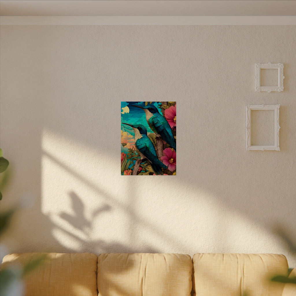 Hummingbird Watercolor Art Poster — Textured Matte Nature Print