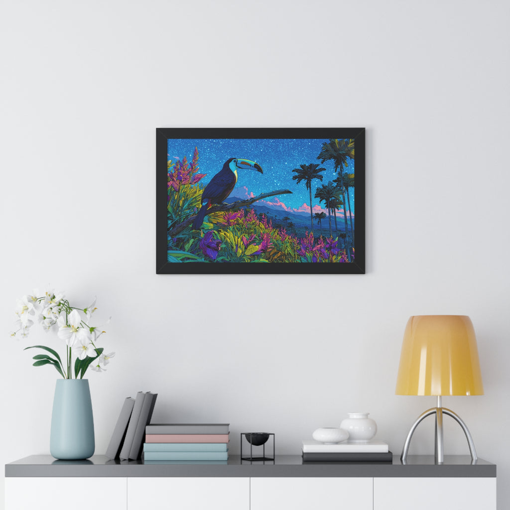 Framed Tropical Toucan Print — Vibrant Night Jungle Wall Art