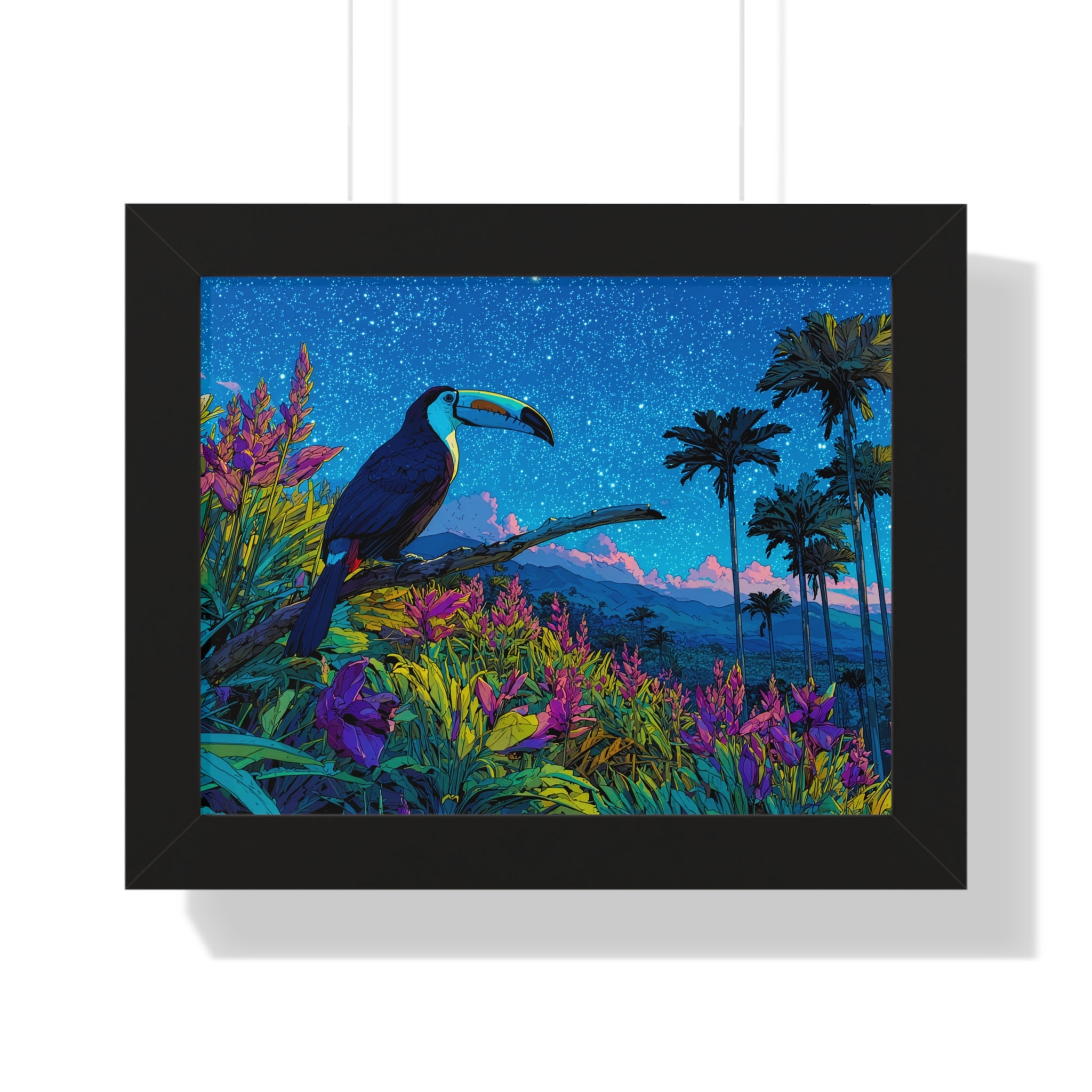 Framed Tropical Toucan Poster — Vibrant Night Jungle Wall Art