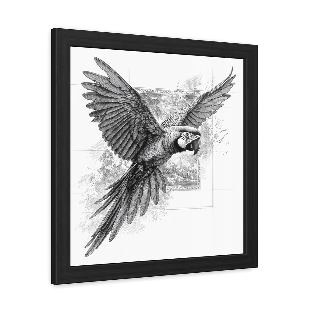 Framed Poster — Black & White Flying Macaw Art Print
