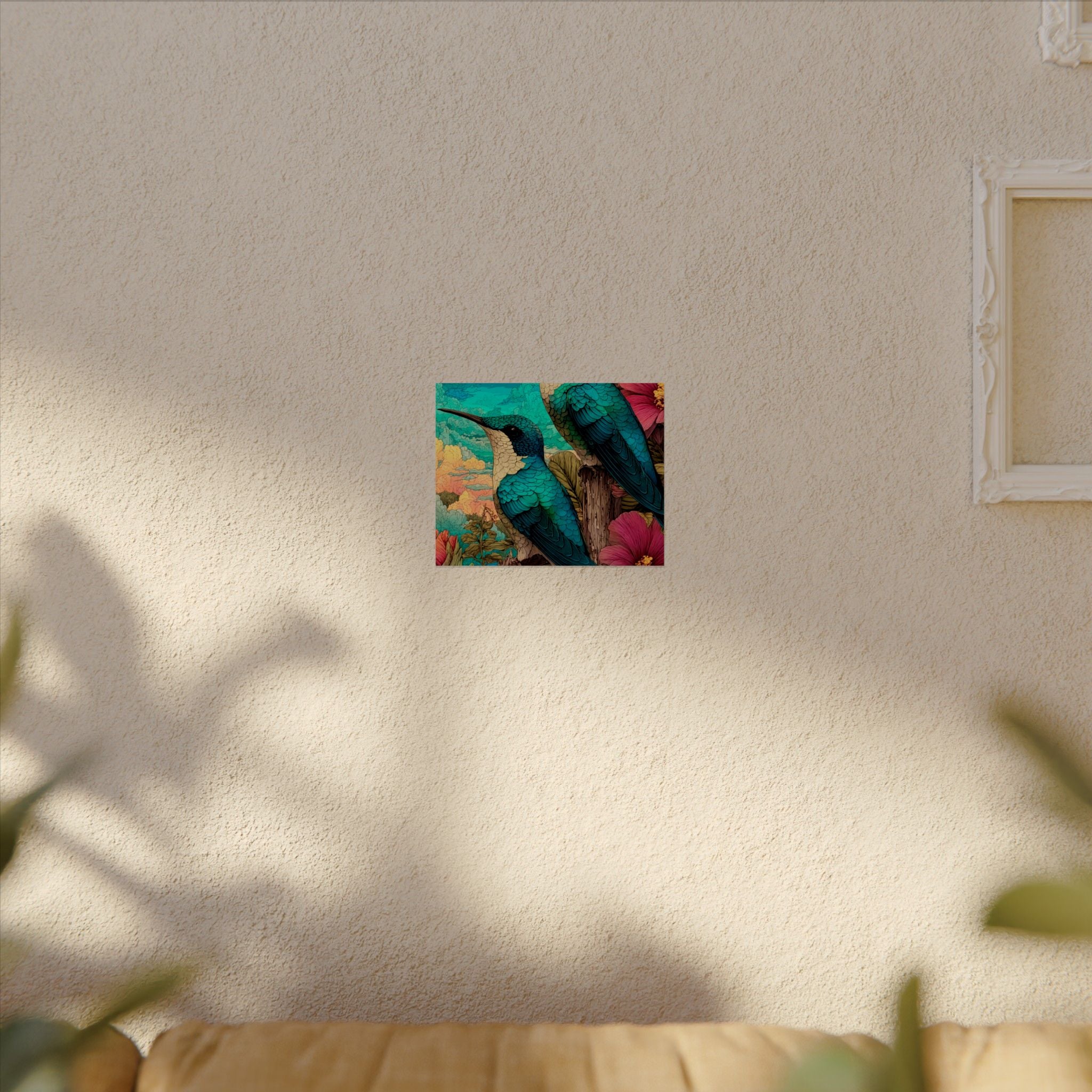Hummingbird Watercolor Art Poster — Textured Matte Nature Print