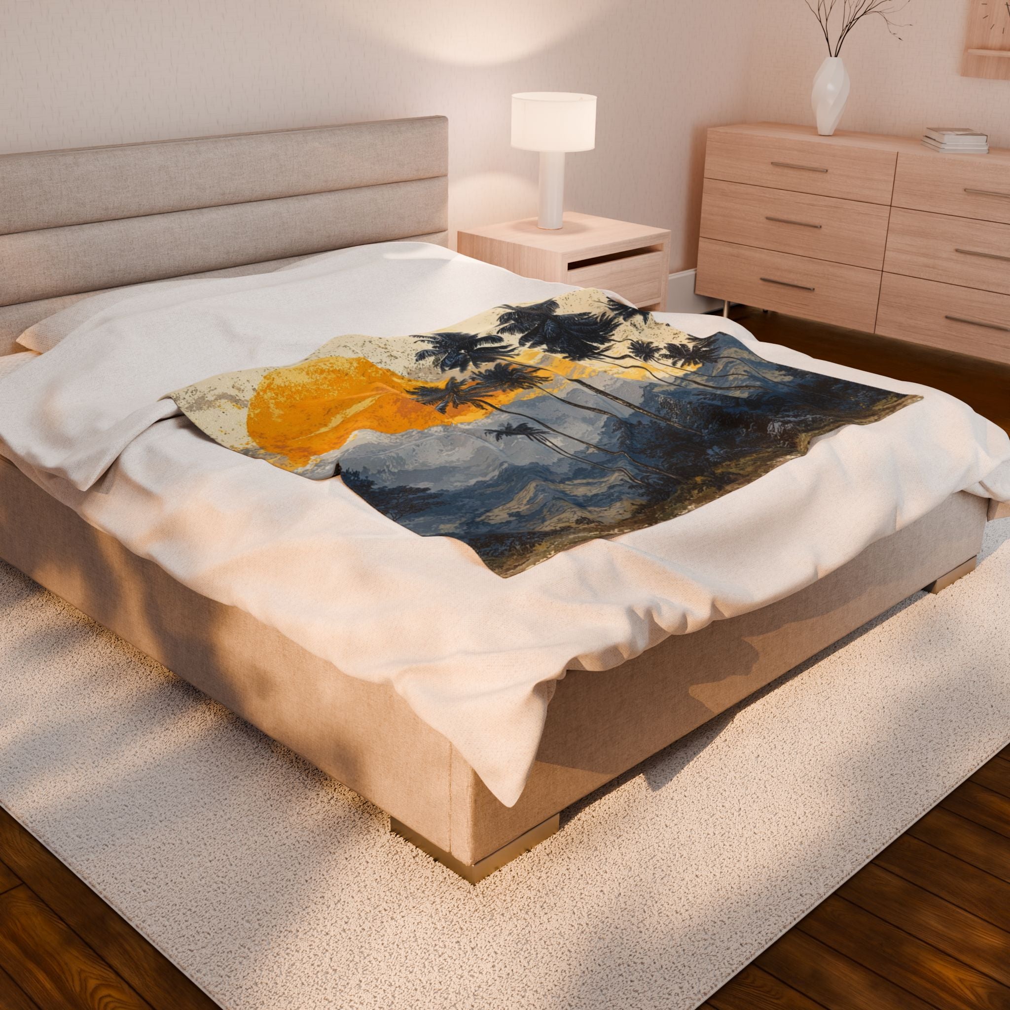 Sunset Velveteen Plush Blanket — Beautiful Sunset Design, Cozy Throw