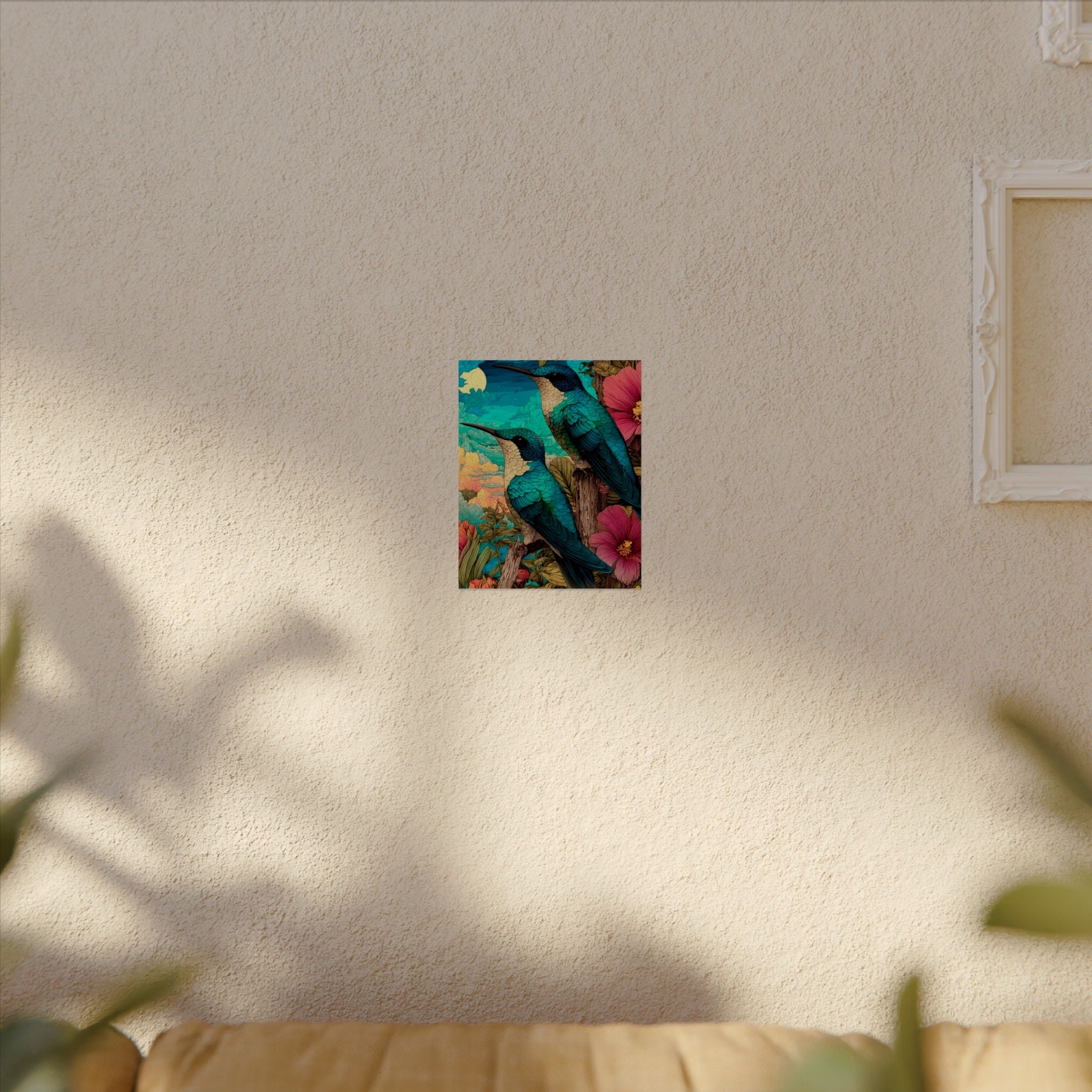 Hummingbird Watercolor Art Poster — Textured Matte Nature Print