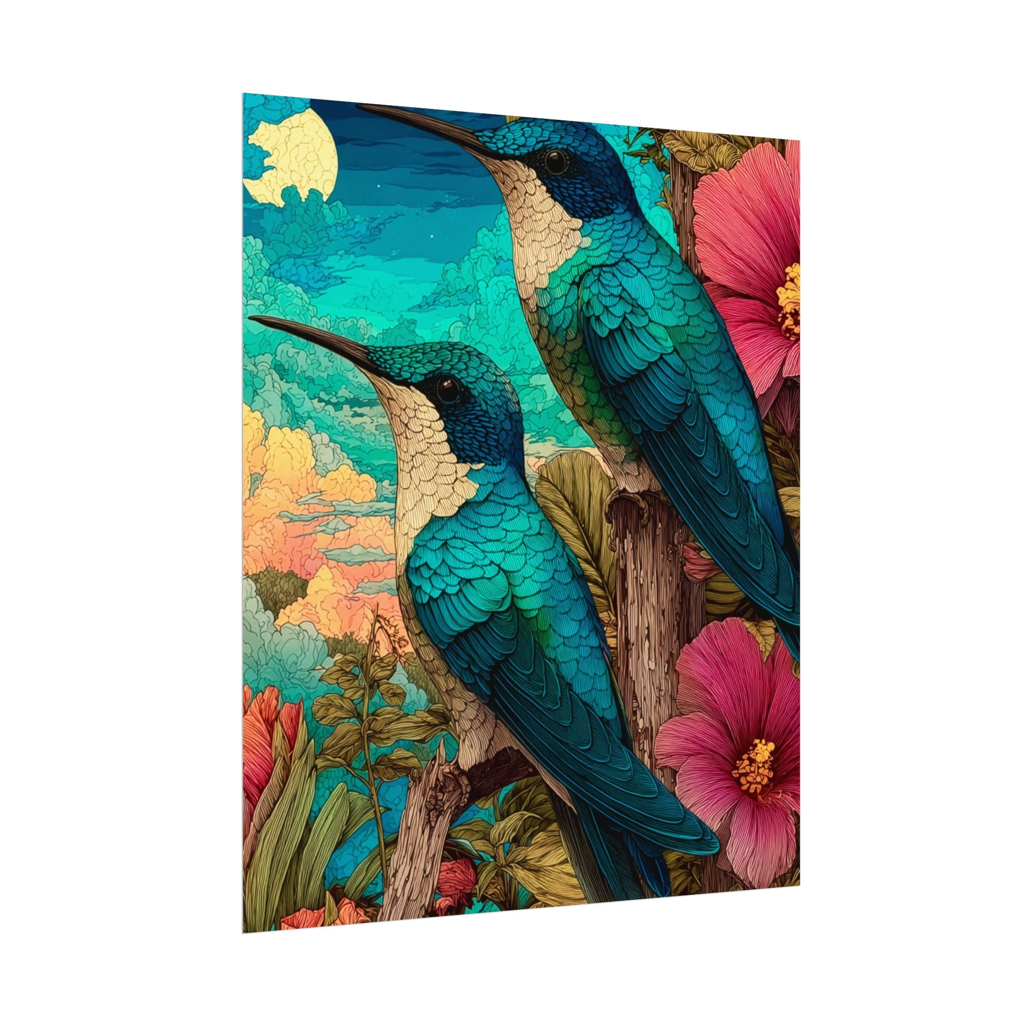 Hummingbird Watercolor Art Poster — Textured Matte Nature Print