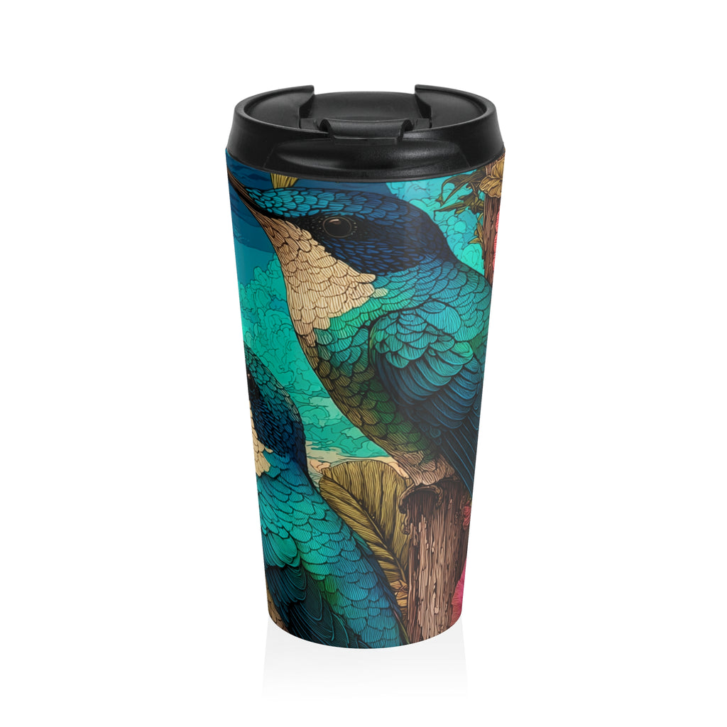 Hummingbird Stainless Steel Travel Mug — Bright Colorful Floral Design