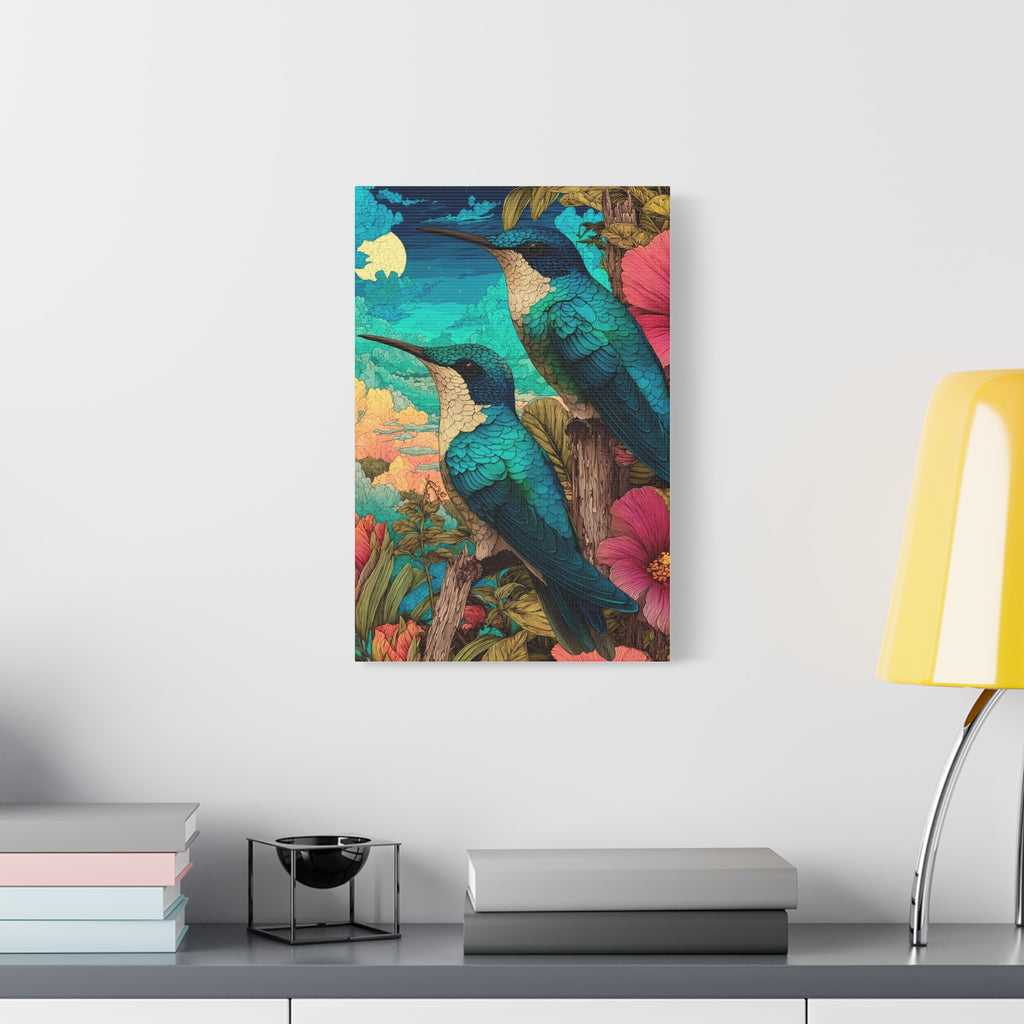 Hummingbird Botanical Canvas Print — Vibrant Tropical Wall Art